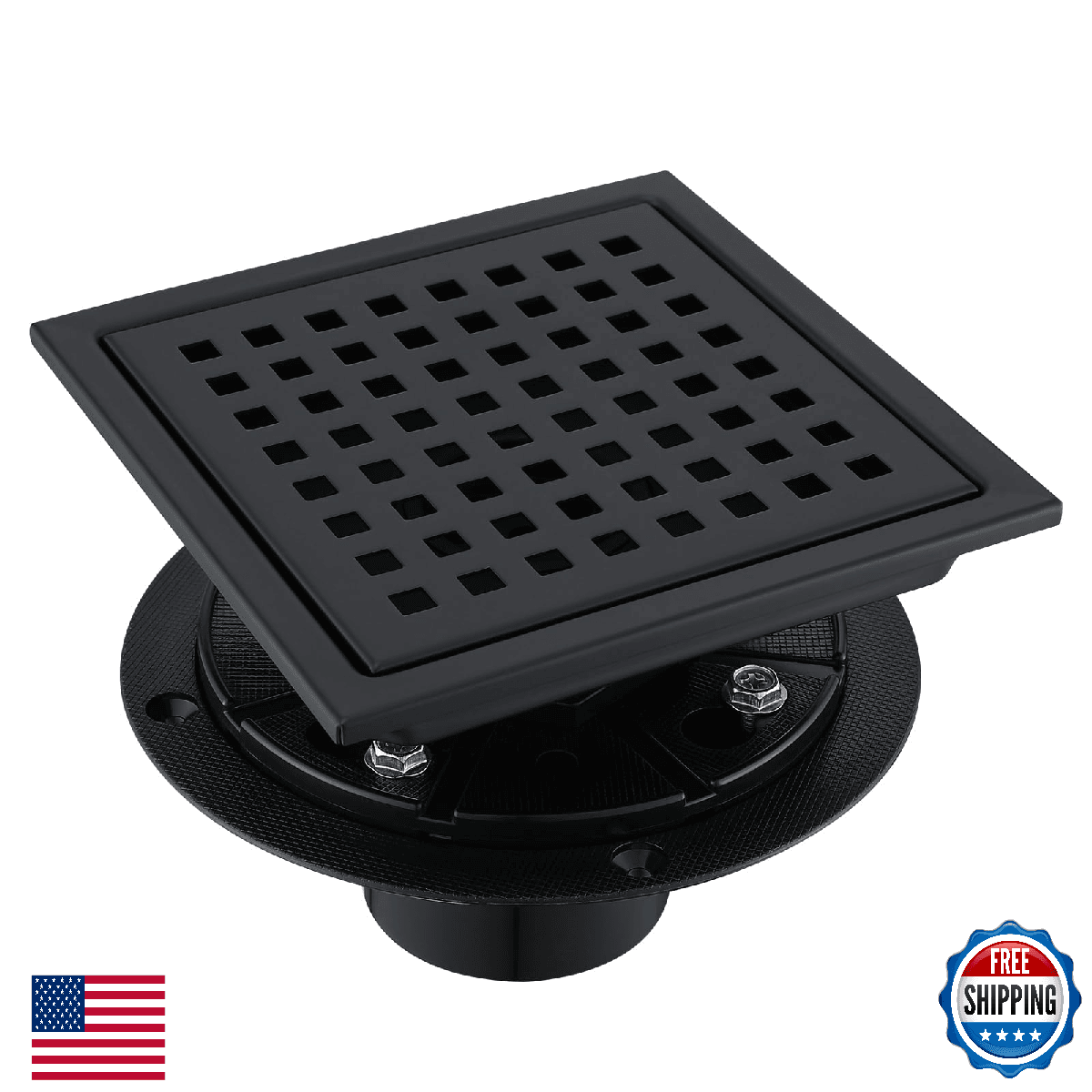 TRJIKAG 6" Square Shower Floor Drain Kit - Stainless Steel Black - Image 1