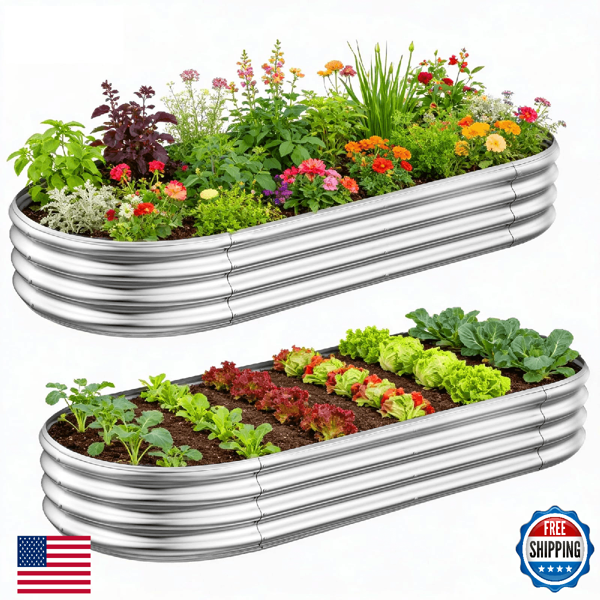 GADI Metal Raised Garden Bed 2Sets Galvanized Planter Box for Vegetables, Flower - Image 1