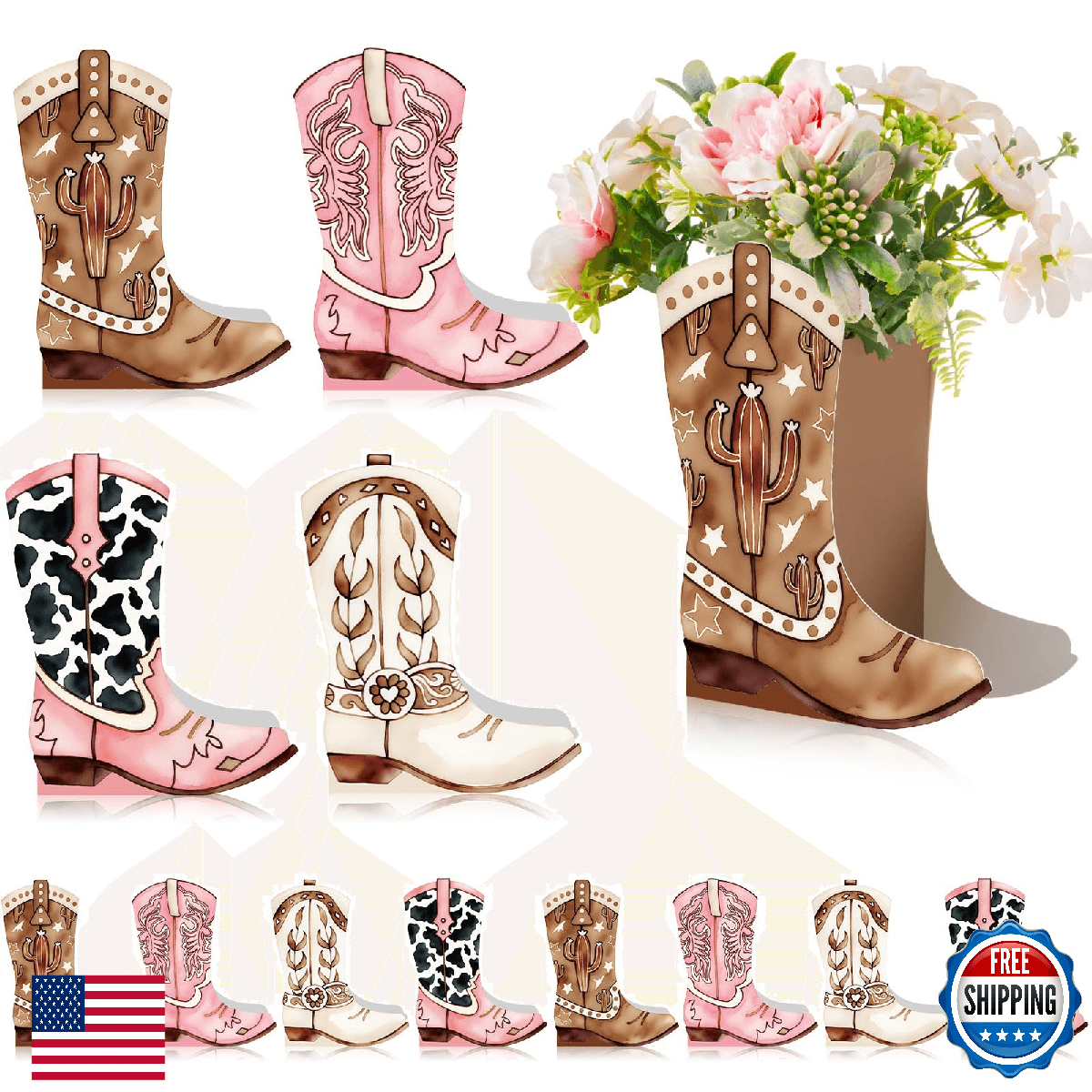 Memorywuu 12 Set Western Boots Flower Boxes Centerpiece Boot Shape Gift Boxes Pa - Image 1