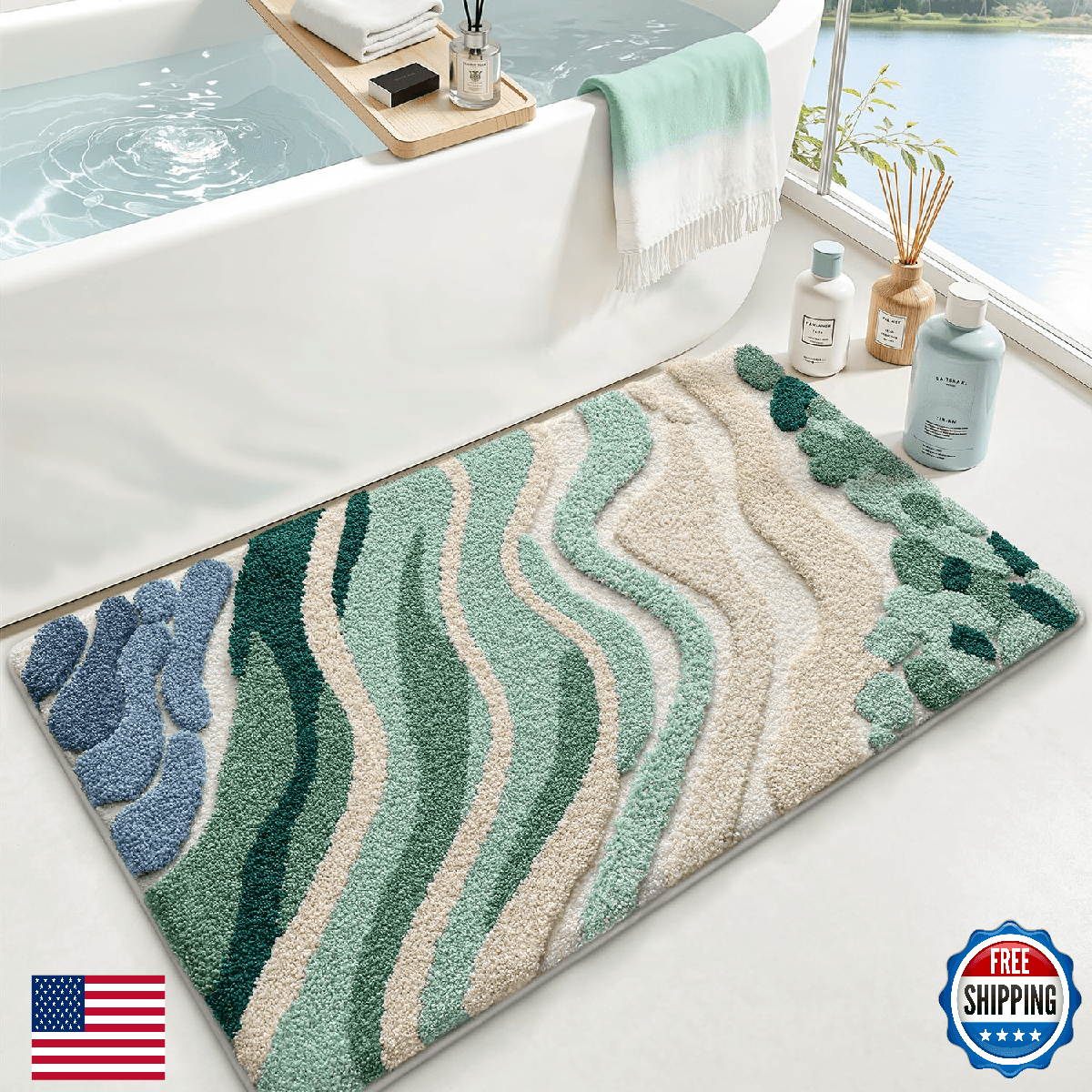 LUMI Beach Bathroom Rug Upgraded, Non Slip Bath Mat Quick Dry, Ultra Soft Washab - Image 1