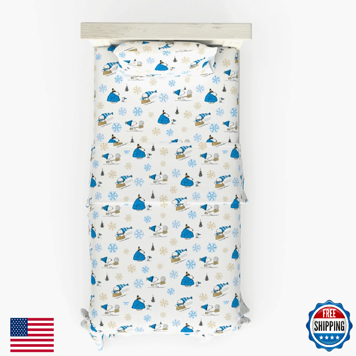 Franco Peanuts Snoopy Puffer Coat Holiday Bedding Super Soft 100% Cotton Flannel - Image 1