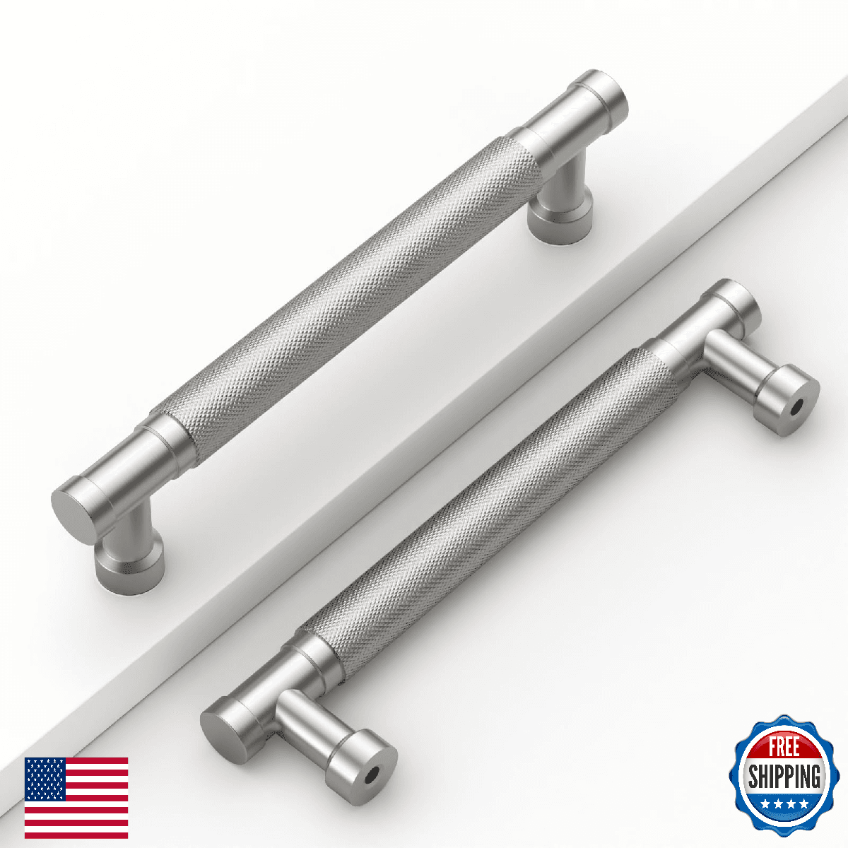 Coinkoly 10 Pack 5'' Brushed Nickel Knurled Cabinet Handles Satin Nickel Drawer - Image 1