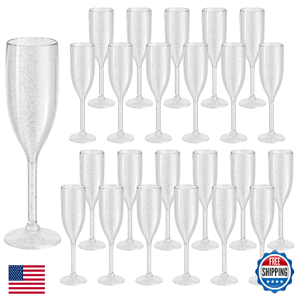 LEYIQU Champagne Flutes, Plastic Champagne Glasses for Wedding, Disposable Wine - Image 1