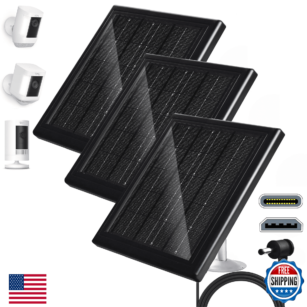 Ring Camera Solar Panel 5V 5W Outdoor Charger for Ring Spotlight Cam - Image 1