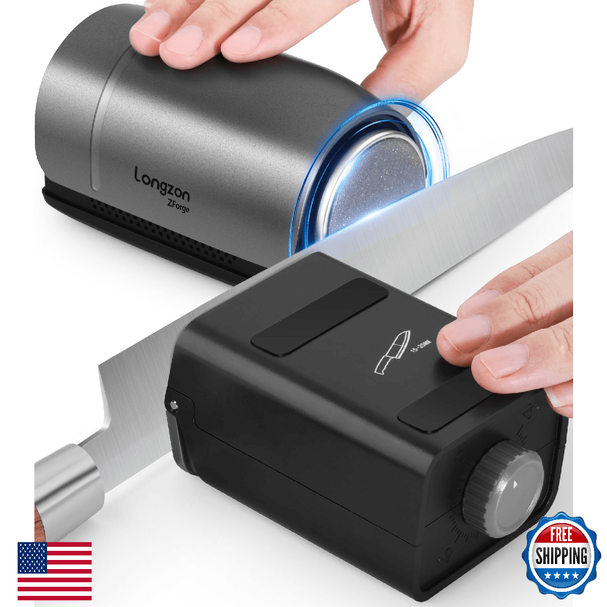 Longzon ZForge Electric Rolling Knife Sharpener Adjustable 10°–25° Angles, Easy - Image 1