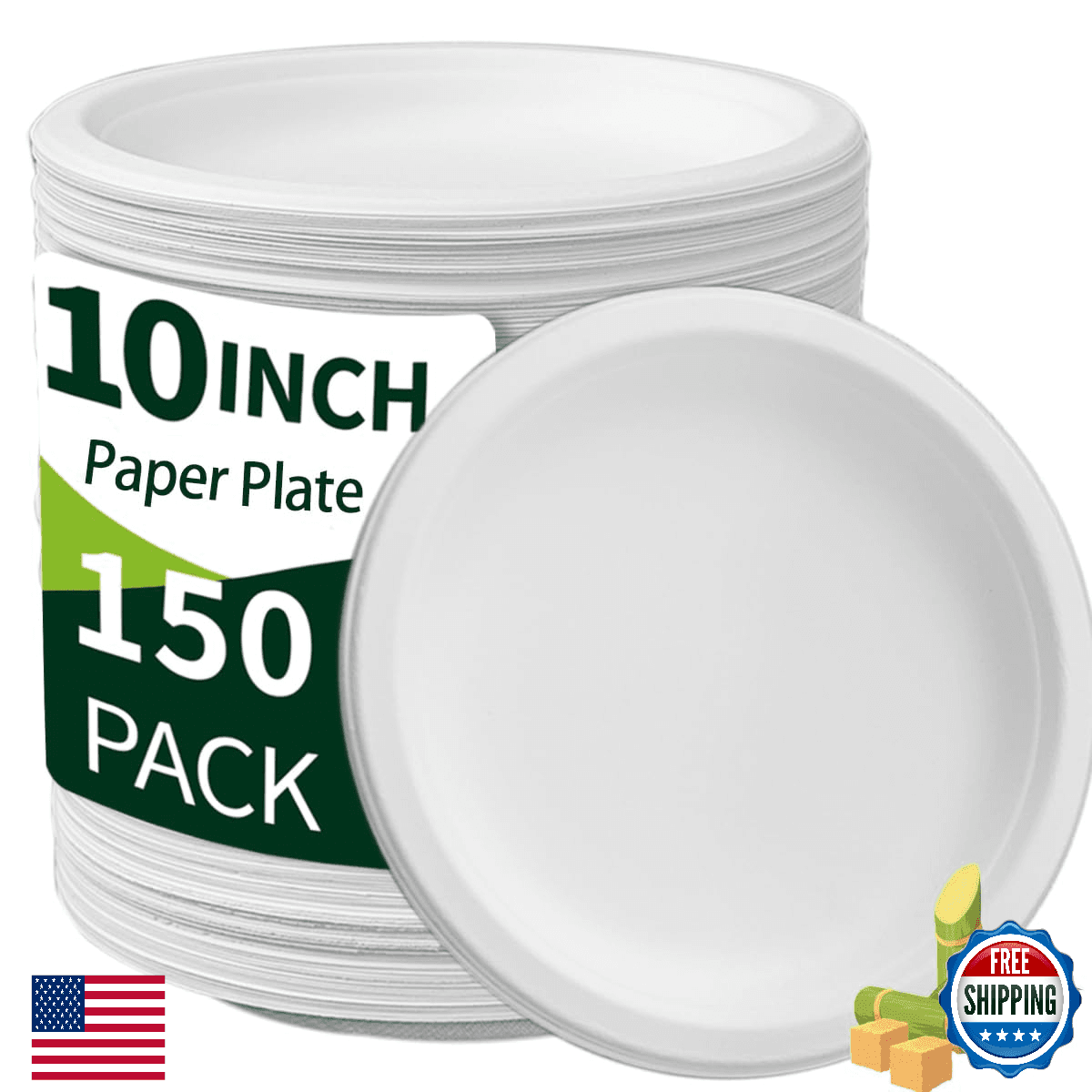 Drihara Heavy Duty Paper Plates 10 inch Large 150 Count White Disposable Dinner - Image 1