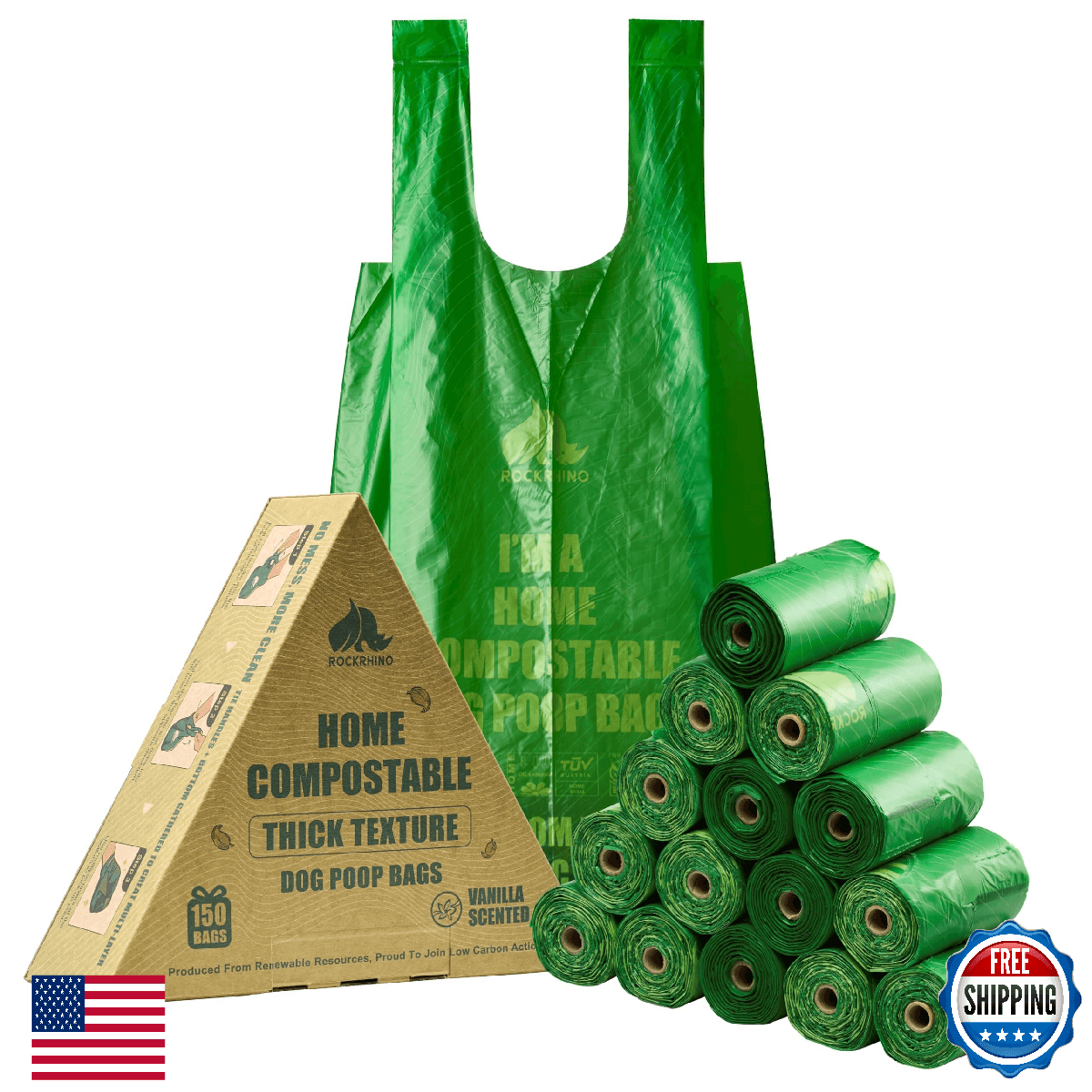 RockRhino Dog Poop Bags XL Thick 4-Layer Interlocked Bottom 150 Vanilla Scent - Image 1