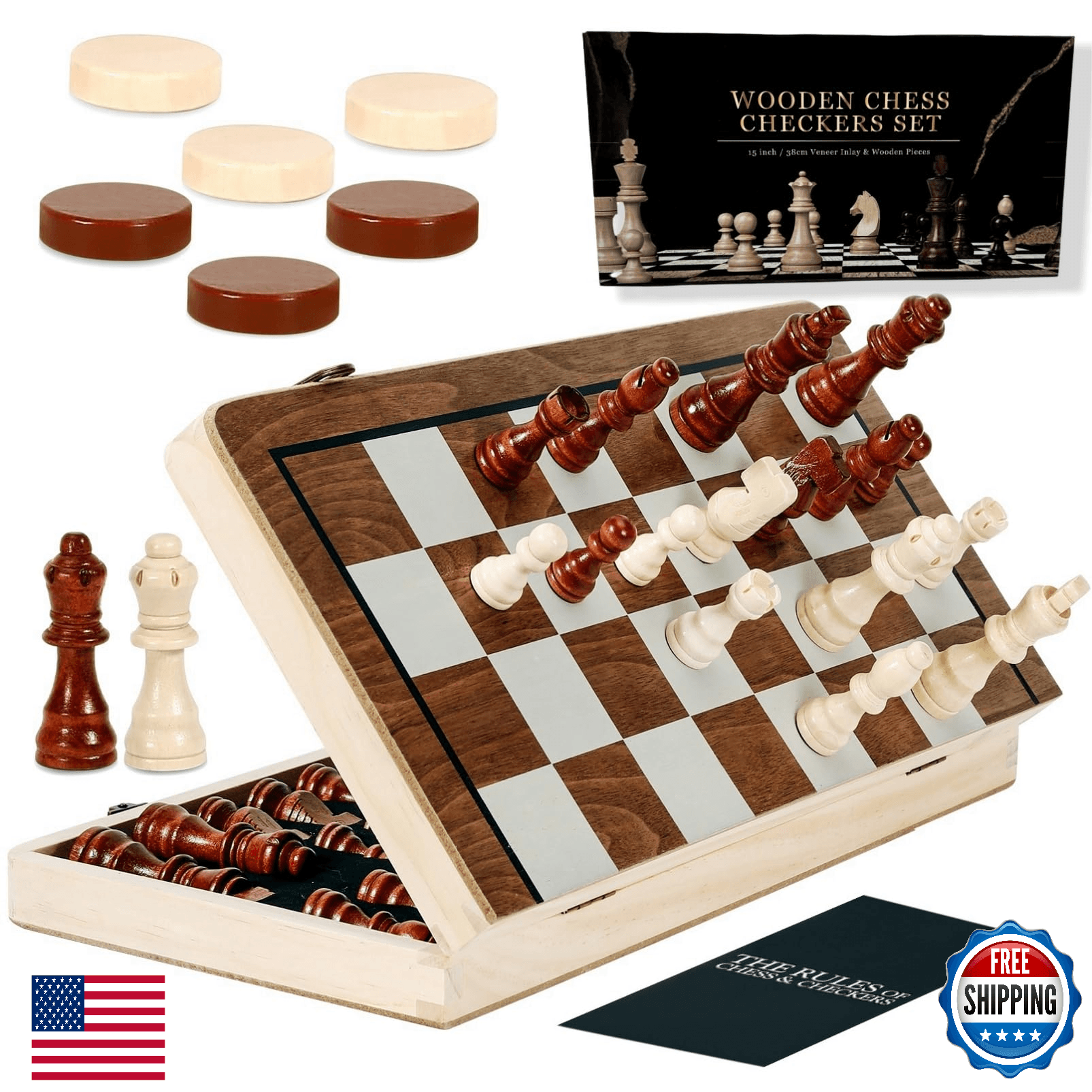 Chess Board Sets, 15 Inch Magnetic Chess Set for Adults & Kids, Checkers Board G - Image 1