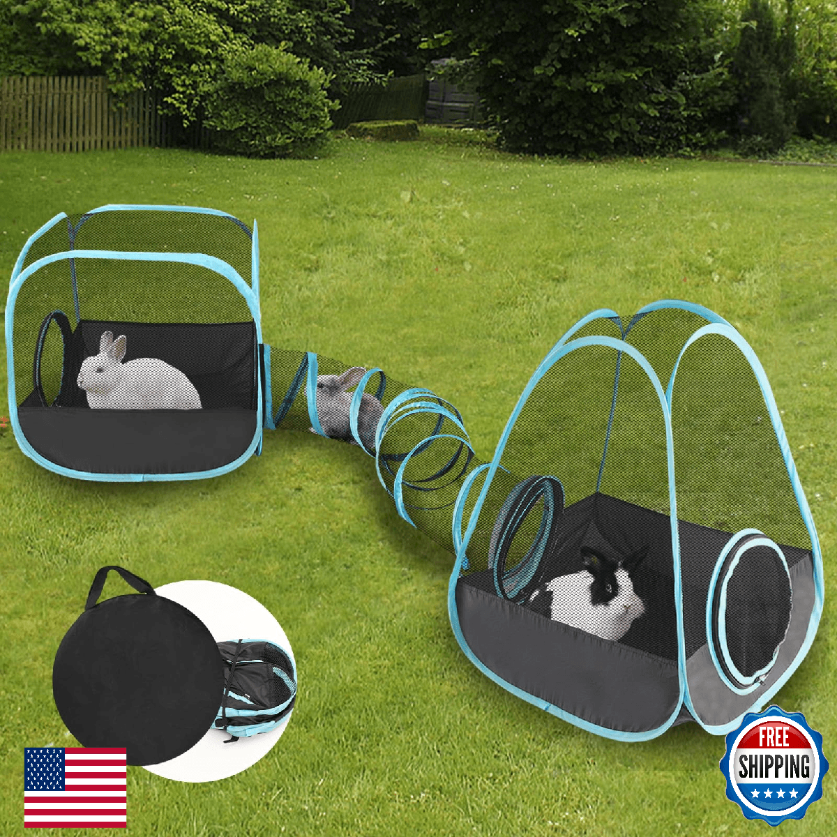 YUEPET Large Bunny Tunnel Hideout Breathable Rabbit Playpen with Tunnel Cube Ten - Image 1