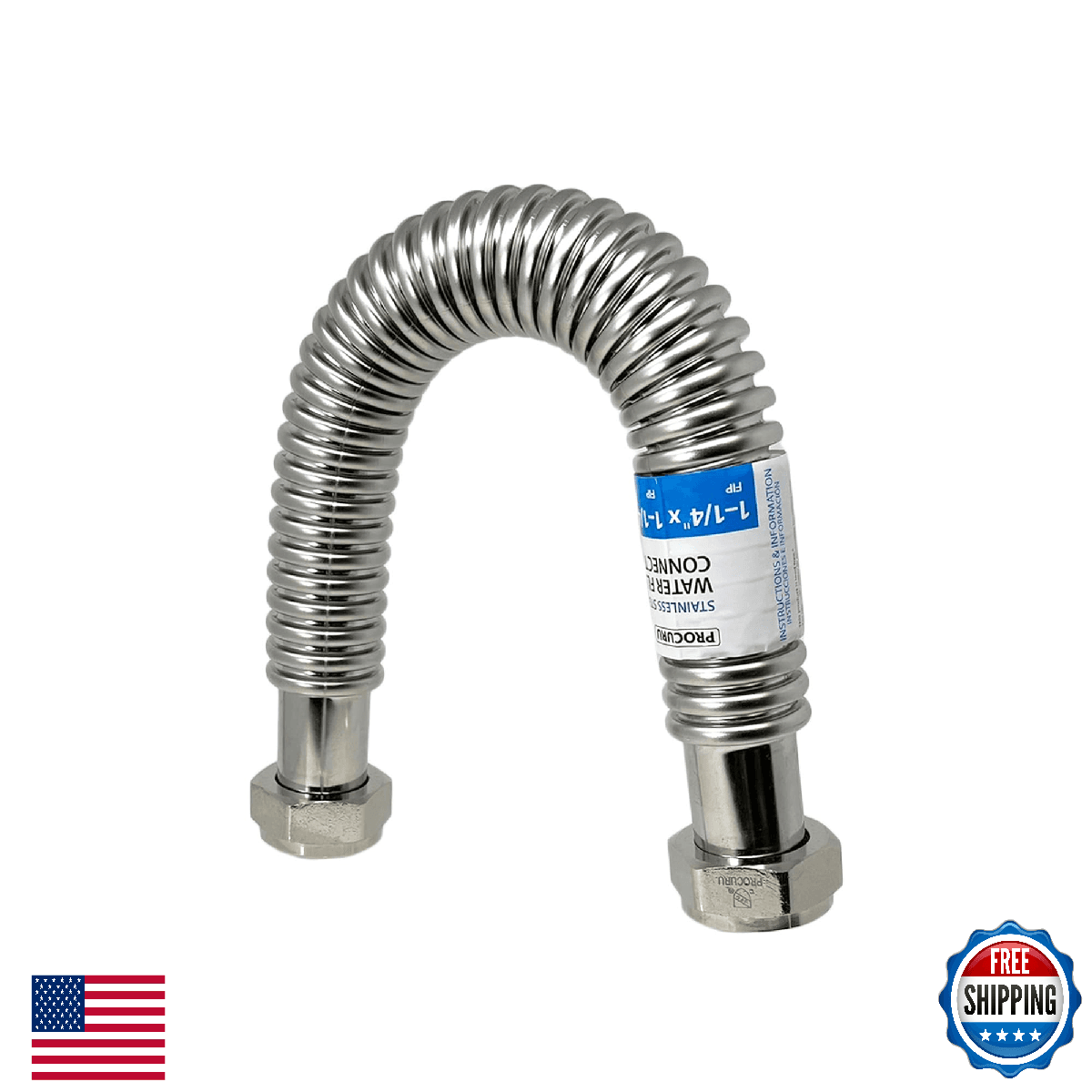 PROCURU 1-Pack 1-1/4" FIP x 36" (3Ft) Stainless Steel Water Heater Flex Connecto - Image 1
