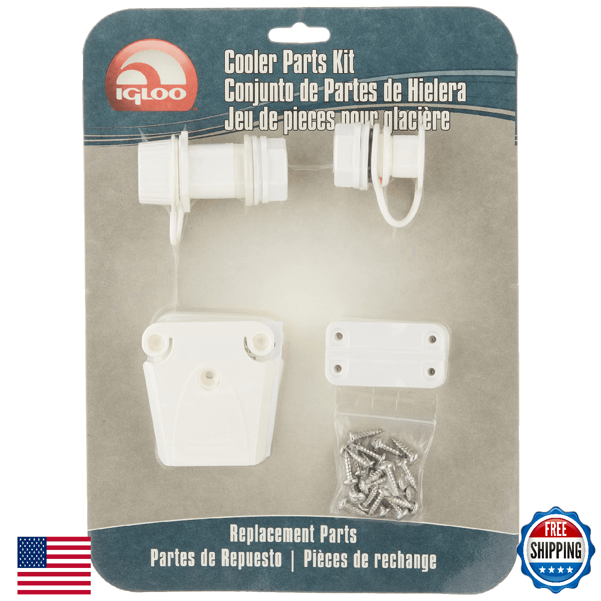 Igloo Ice Chest Cooler Parts Kit - Hinges, Latches, Drain Plugs, Screws - Image 1