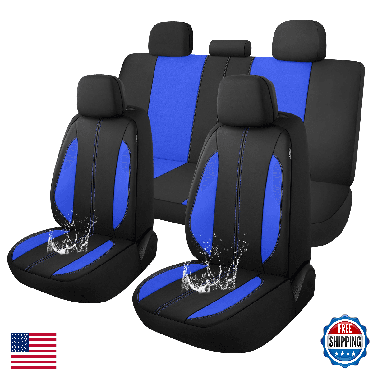 YGL Waterproof Neoprene Car Seat Covers Full Set SUV Truck Van Black - Image 1