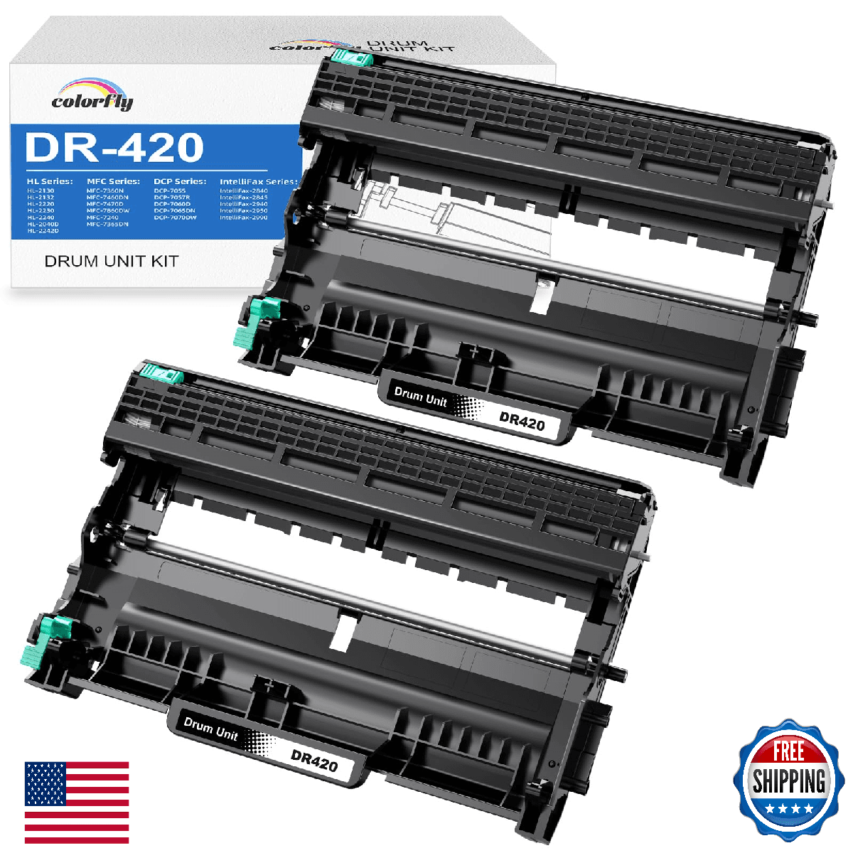 DR420 Drum Unit High Yield Replacement for Brother Printer - 2 Packs, Compatible - Image 1
