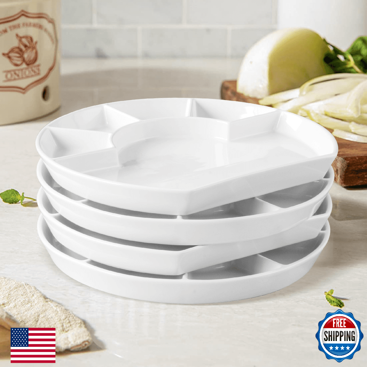 Cinf Ceramic Divided Plate Set of 4 - Sauce, Appetizer, Dipping Dishes - Image 1