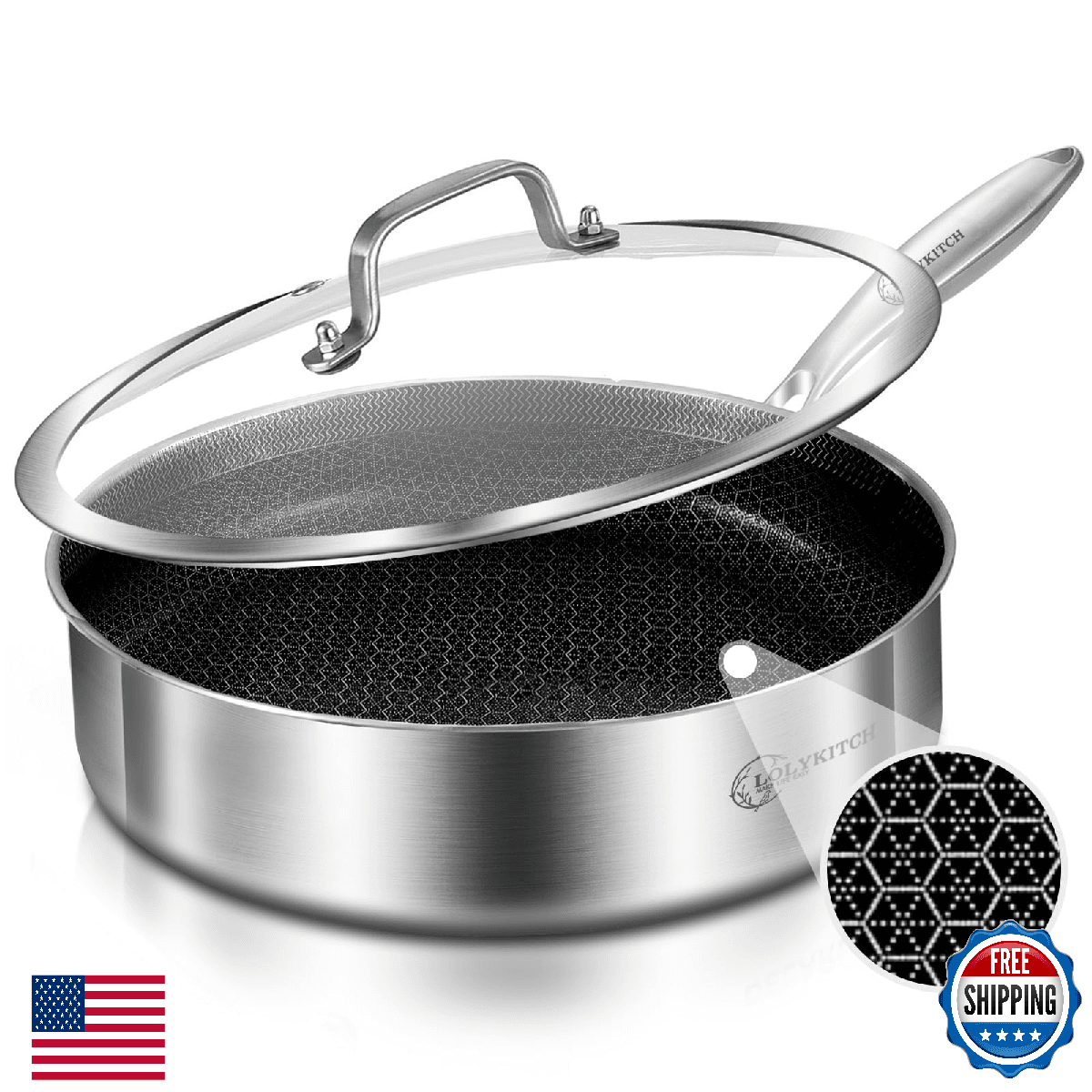 LOLYKITCH 3 Quarts Hybrid Stainless Steel Nonstick Sauté Pan,Skillet,10 Inch Ind - Image 1