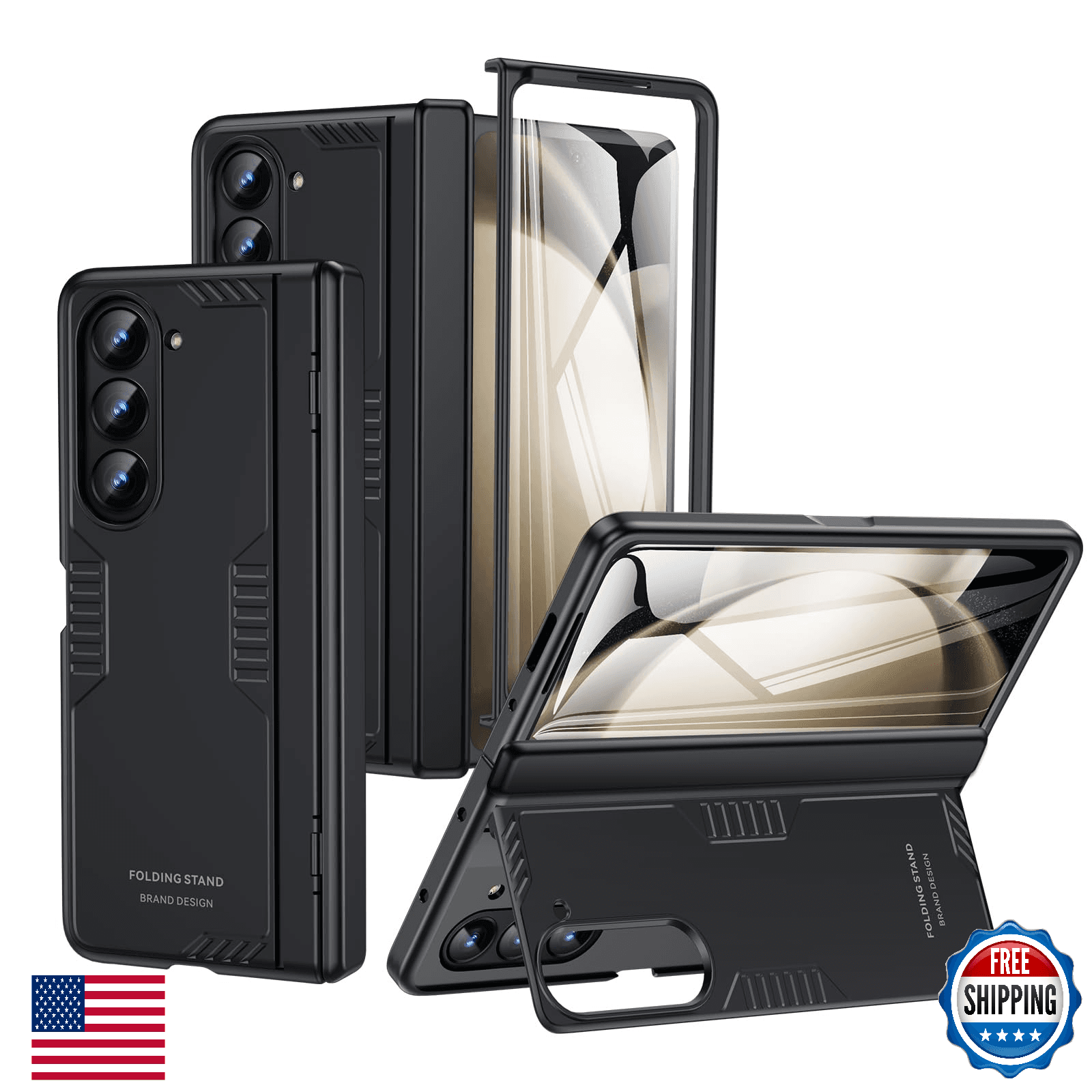 spoovcto Galaxy Z Fold 5 Case Hinge Protection Hidden Kickstand Screen Protector - Image 1