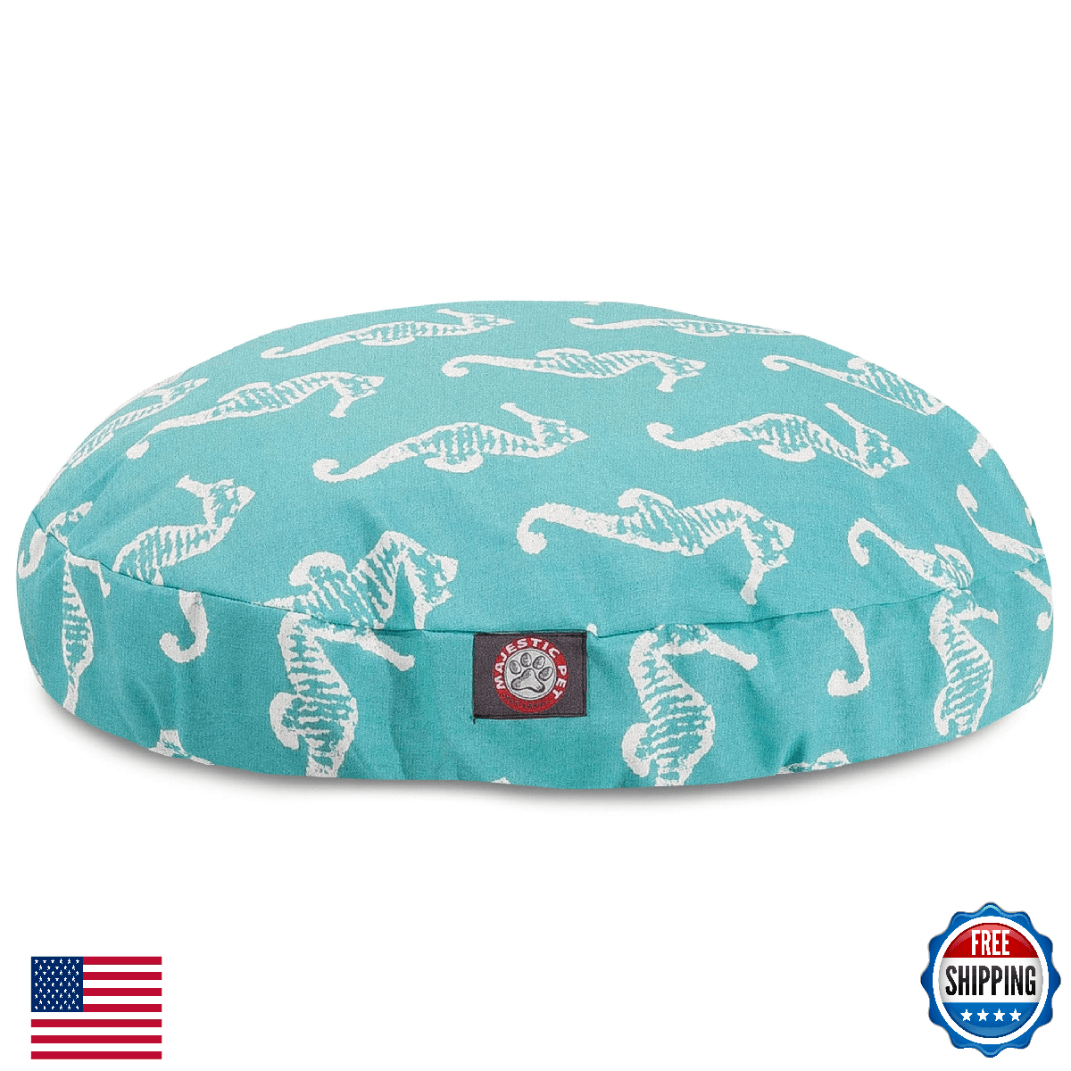 Teal Sea Horse Large Round Indoor Outdoor Pet Dog Bed With Removable Washable Co - Image 1
