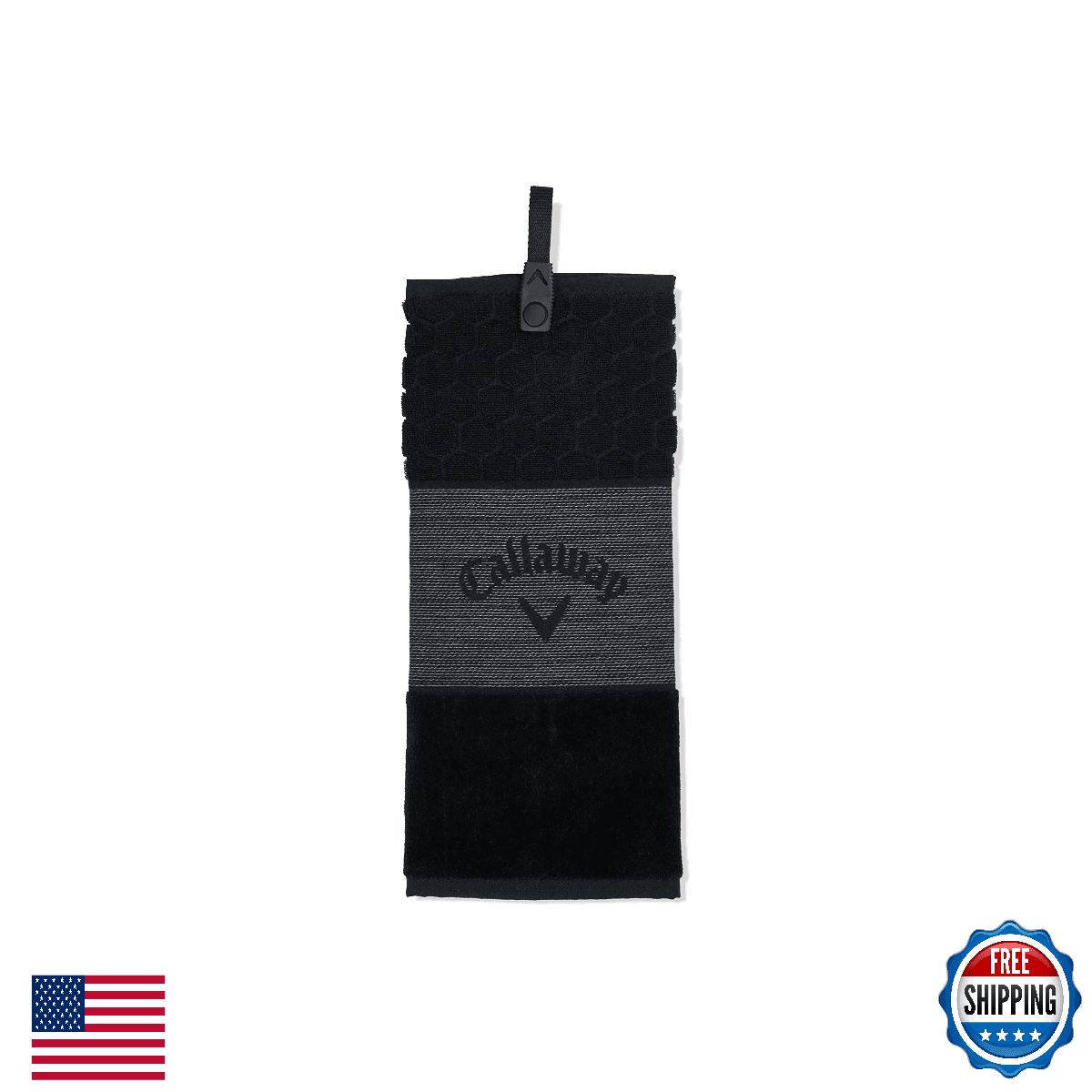 Callaway TW CG Trifold Golf Towel Black 2023 - Quick Snap Attachment - Image 1