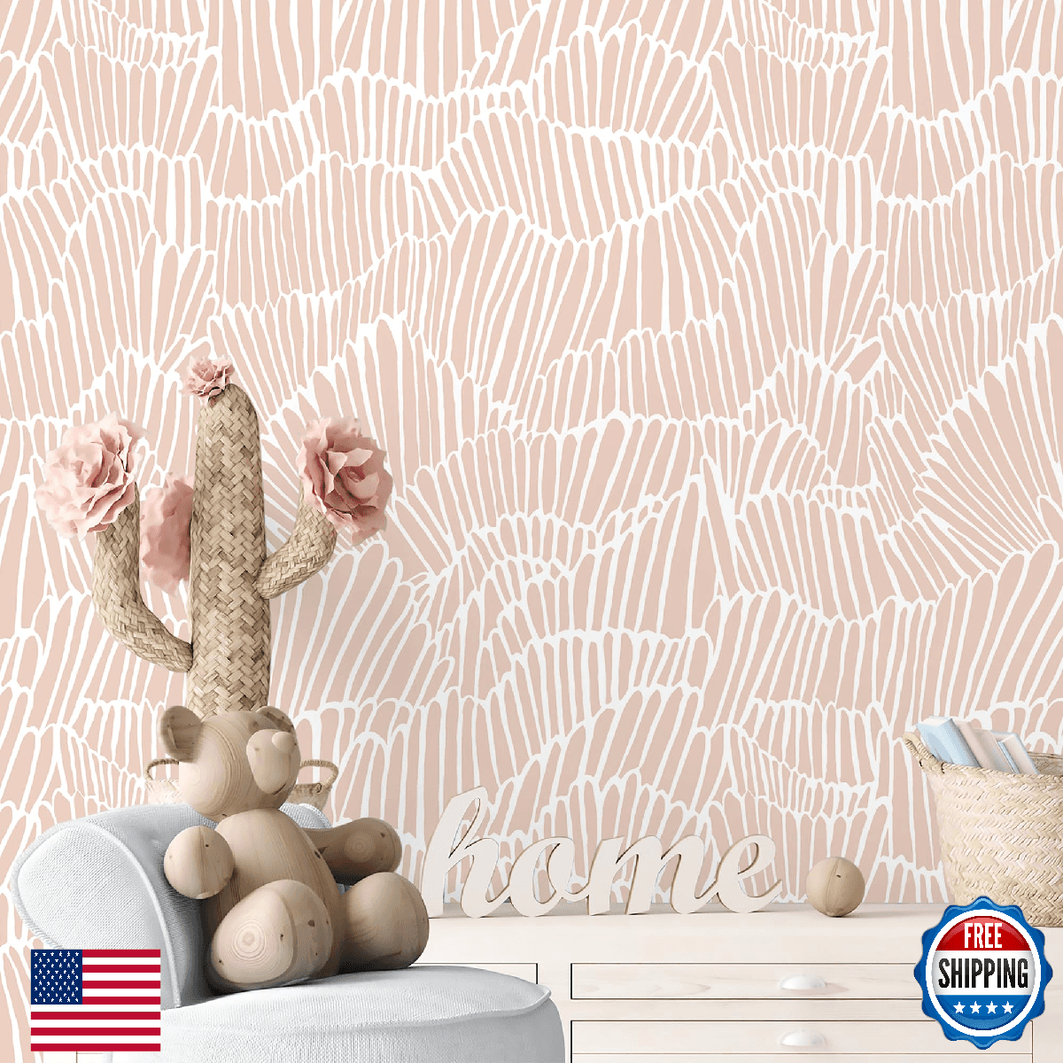 Guvana Pink Wallpaper Peel and Stick Modern Light Pink and White Contact Paper B - Image 1