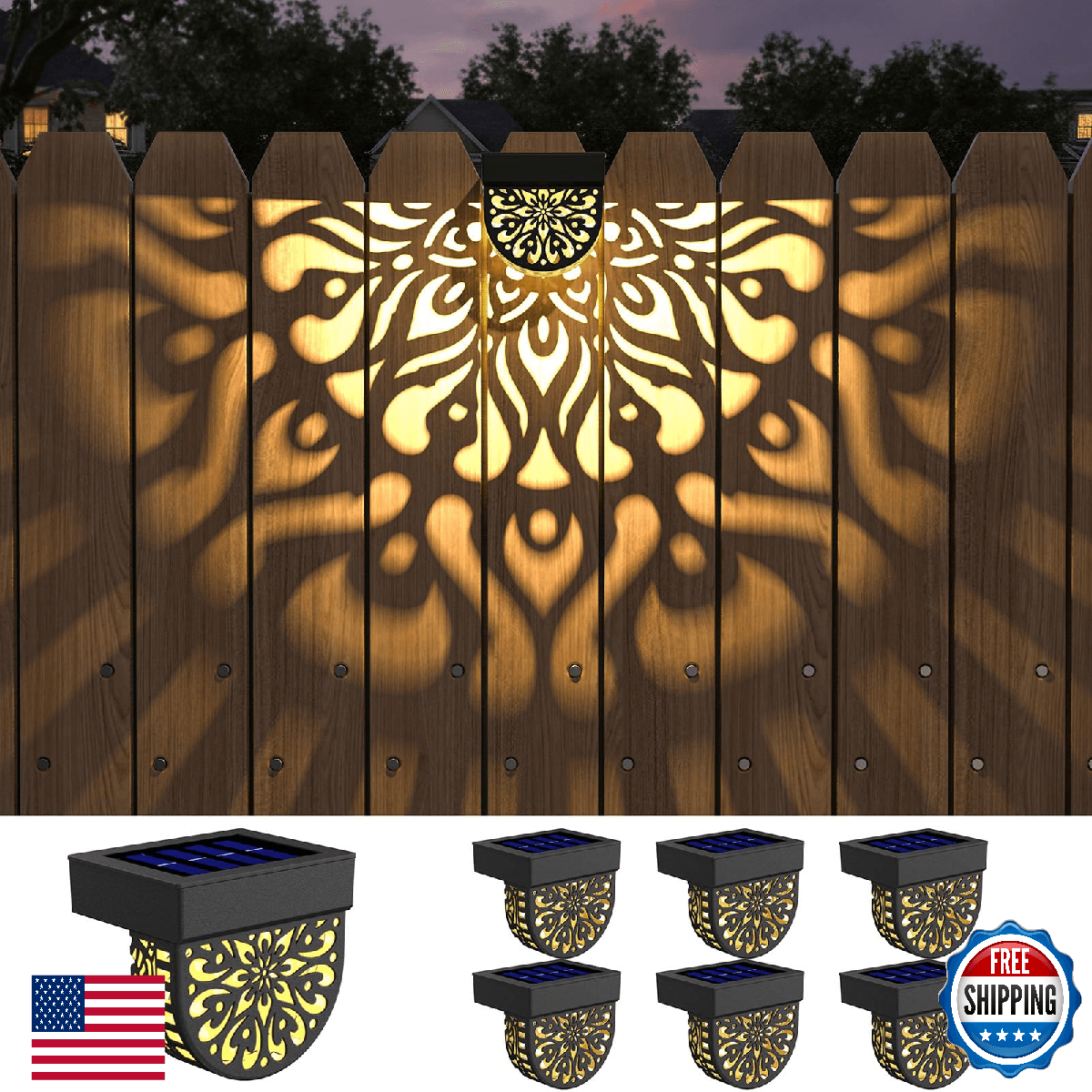 6 Pack Solar Fence Lights Outdoor Wall Lights Plastic Solar Powered Deck Step St - Image 1