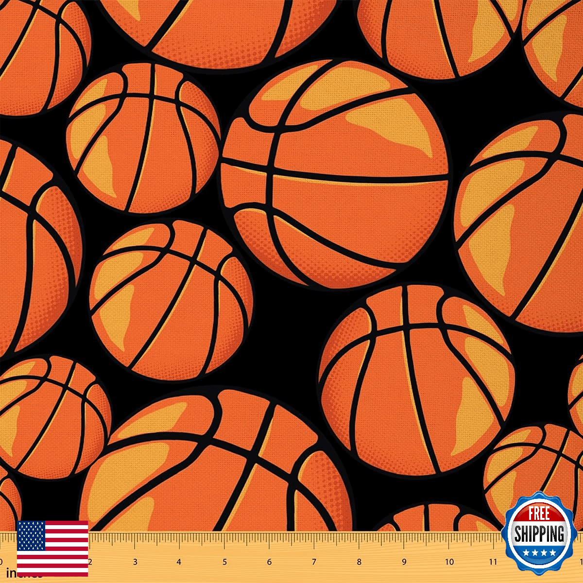 Realistic Basketballs Print Fabric - Indoor/Outdoor, Waterproof, 2 Yds x 59" - Image 1