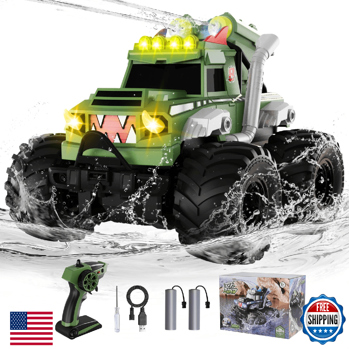 UFOLED Remote Control Car, Waterproof Monster Truck Toys RC Cars for Boys, 1:18 - Image 1