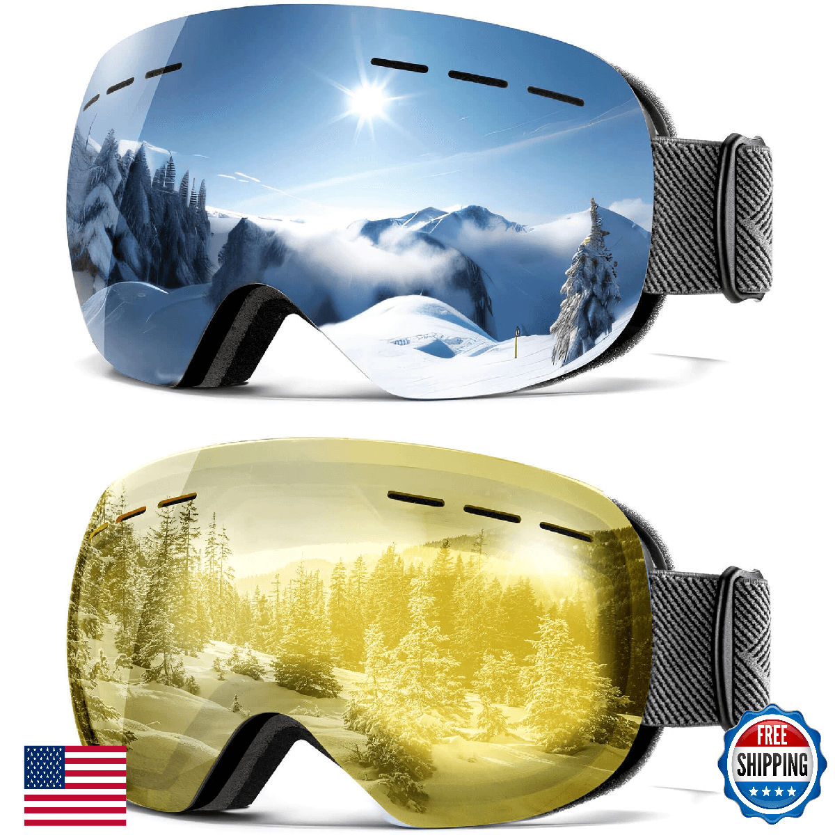 QALLY Anti-Fog Ski Goggles Men Women, UV Protection Snowboard Snow Goggles - Image 1