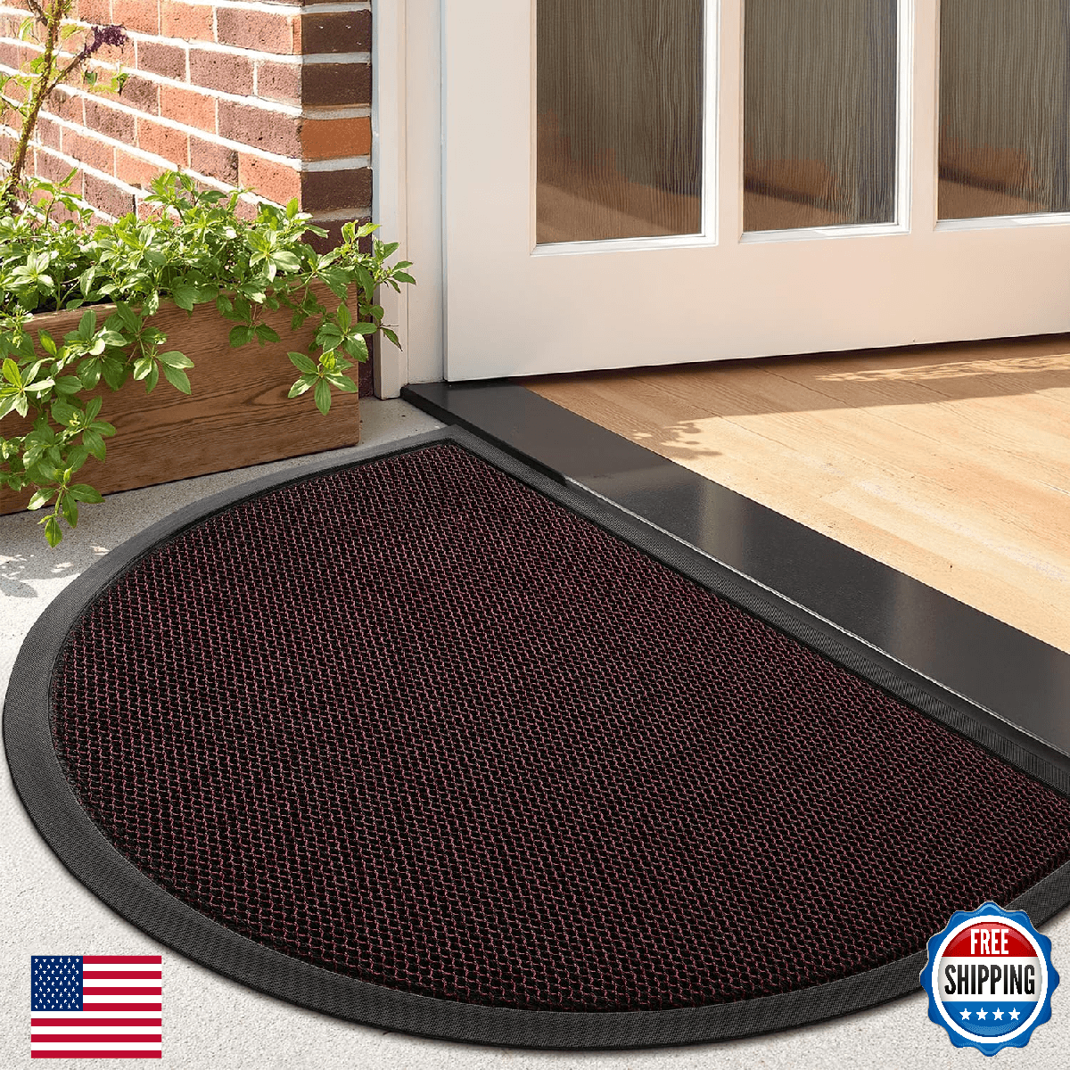 LUMI Half Circle Front Door Mat 24x36 Outdoor Doormat Rubber Back Waterproof All - Image 1