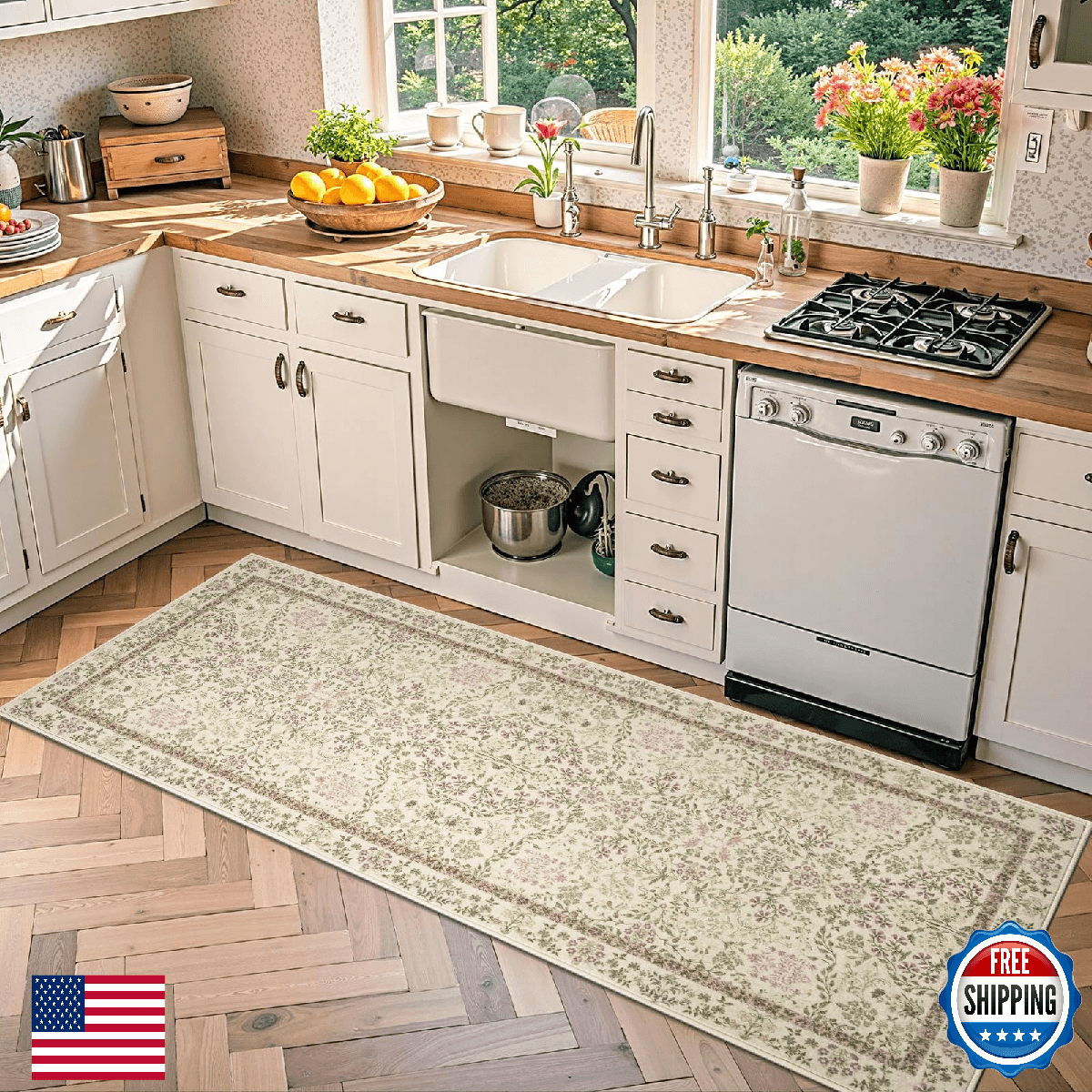 jinchan Zenith Floral Runner Rug 2x6 Washable Kitchen Runner Non-Slip Low-Pile S - Image 1