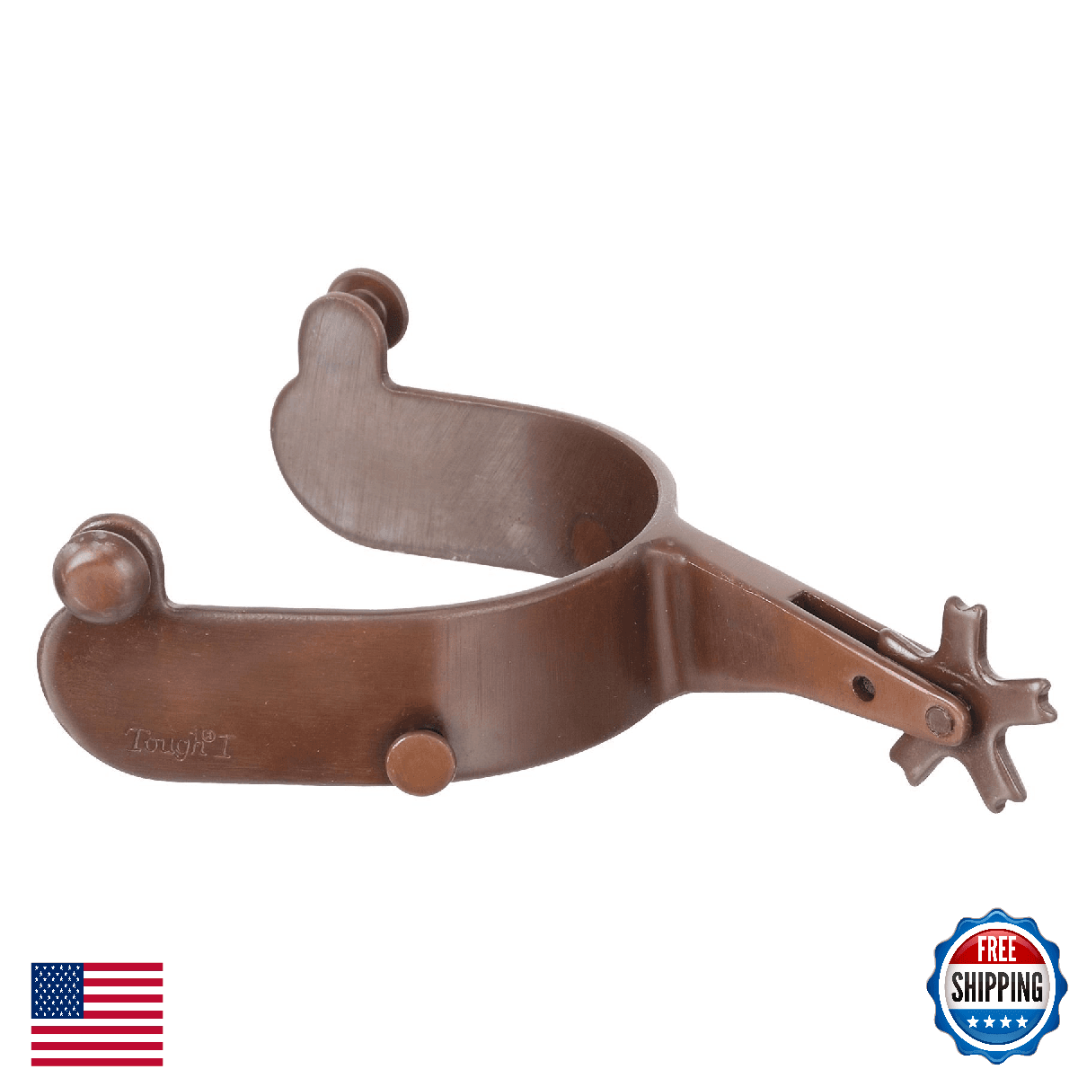 Tough 1 Bull Rider Blue Steeled Rodeo Spurs Brown 1" Band 5 pt. Rowel - Image 1
