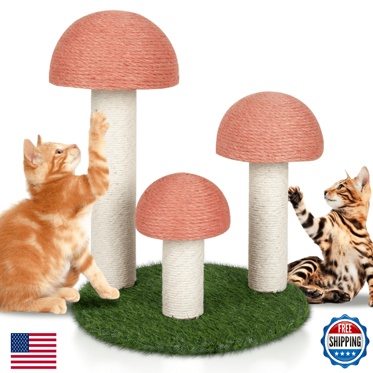 PowerKing Mushroom Cat Scratching Post - Natural Sisal Claw Scratcher - Image 1