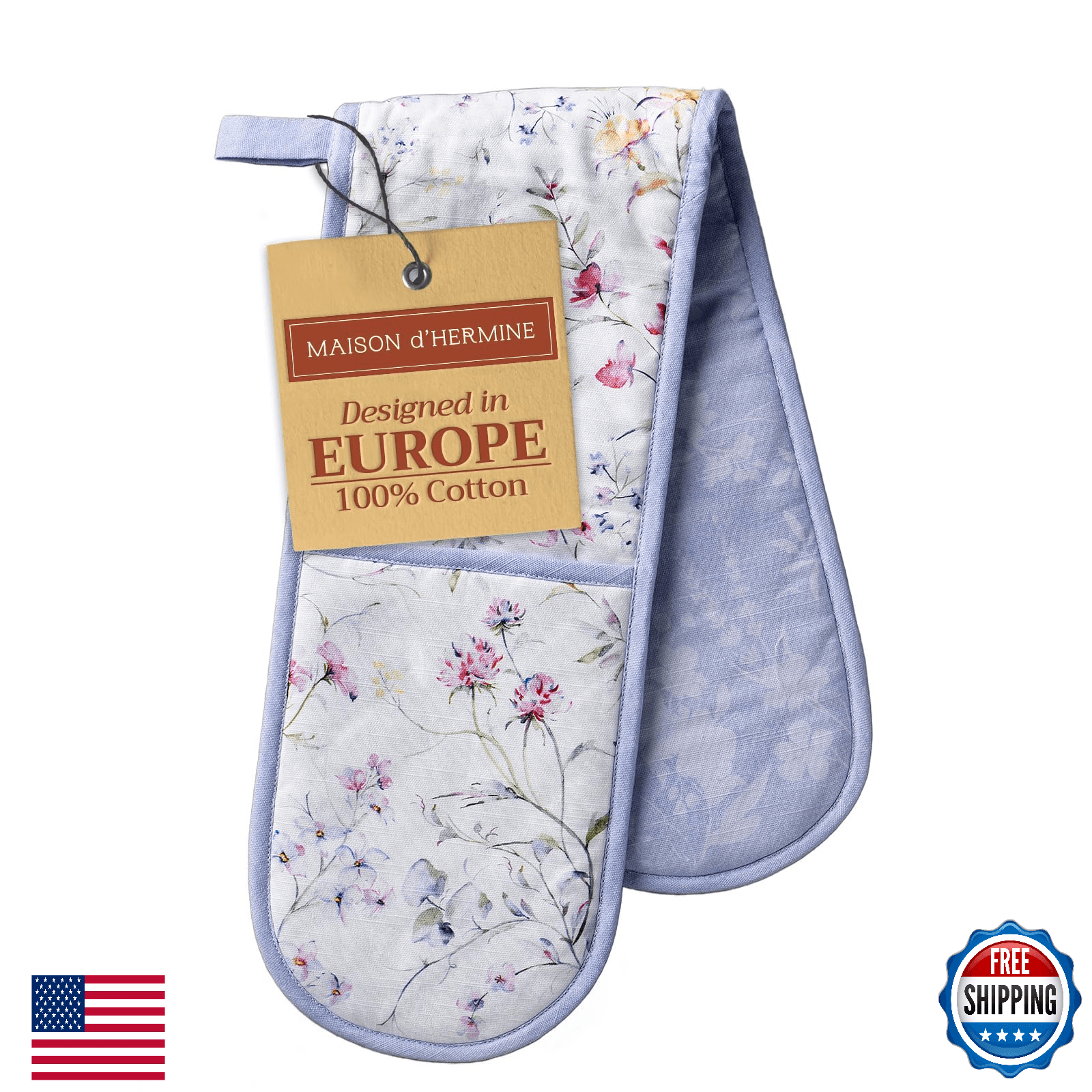 Maison d' Hermine Double Oven Mitts 100% Cotton 7"x35" Double Oven Mitt Heat Res - Image 1
