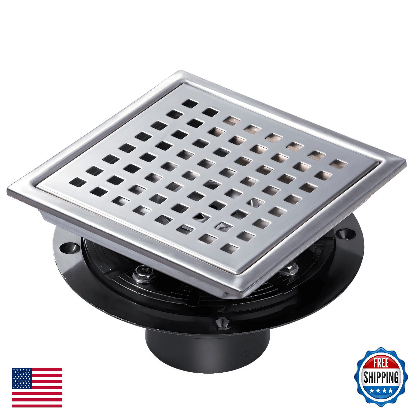 SaniteModar 6" Square Shower Drain SUS 304 Stainless Steel Removable Grate - Image 1