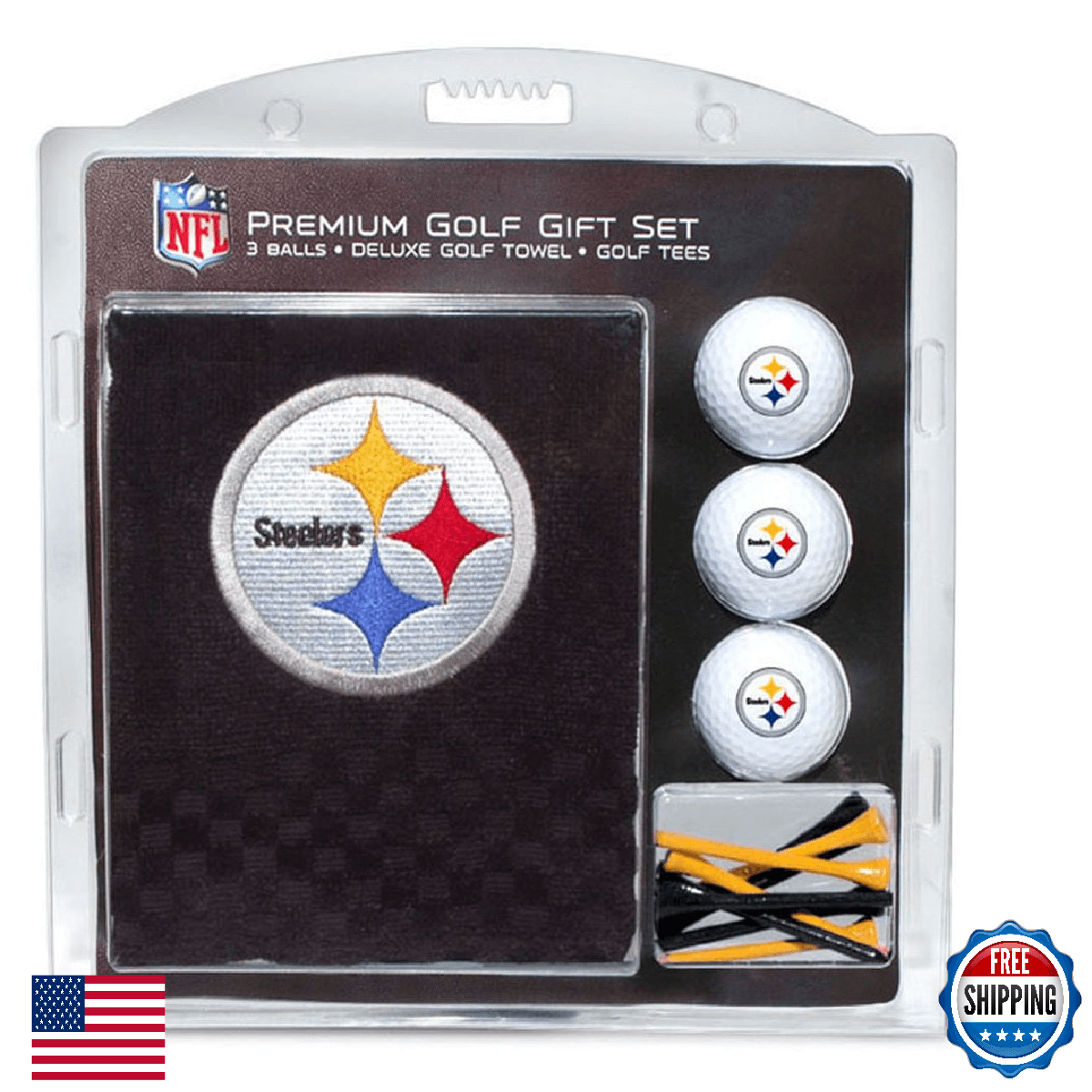 Team Golf NFL Pittsburgh Steelers Gift Set: Towel, 3 Golf Balls, Tees - Image 1