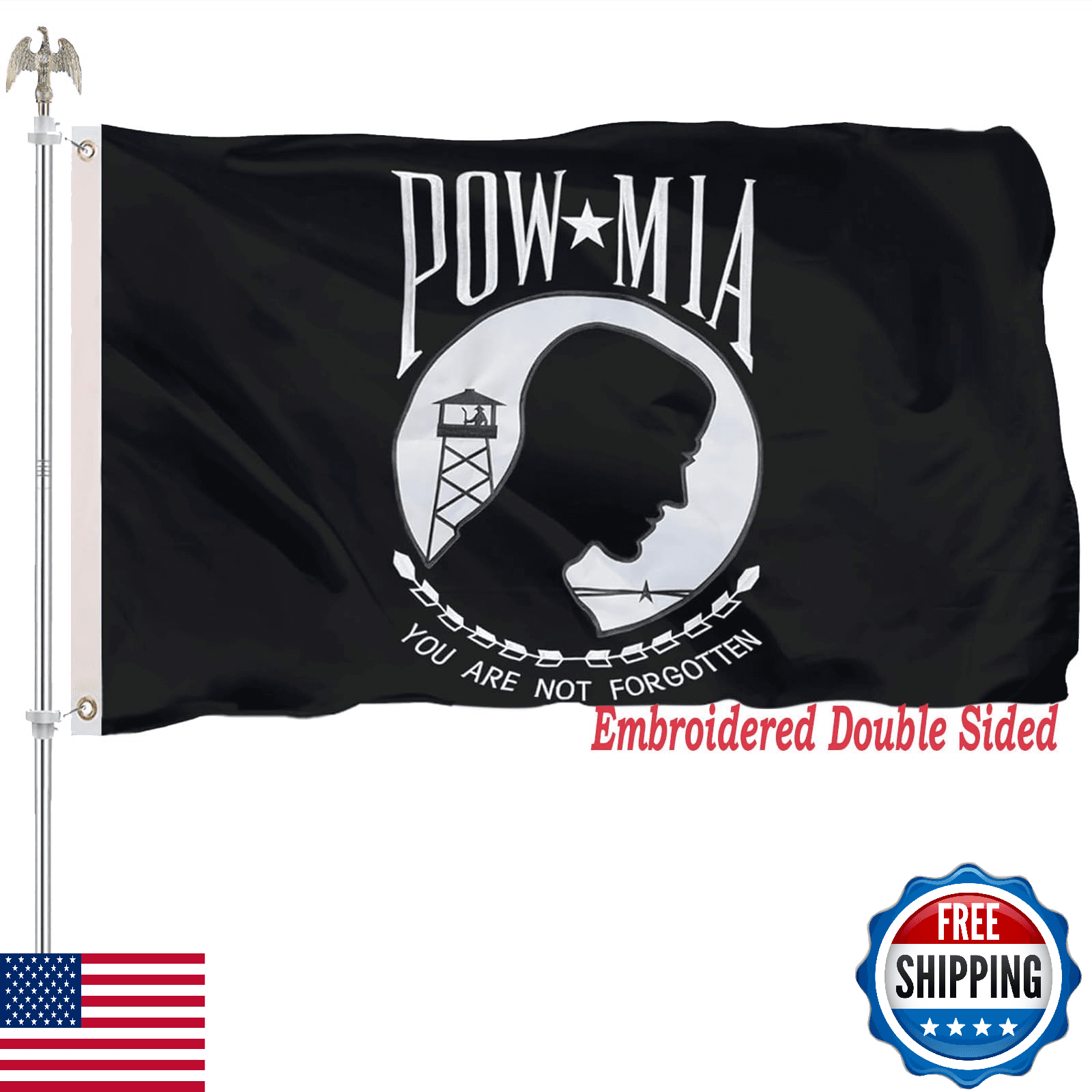 Embroidered POW MIA Flag 3x5 Outdoor Heavy Duty 340D Nylon - Vivid Colors - Image 1