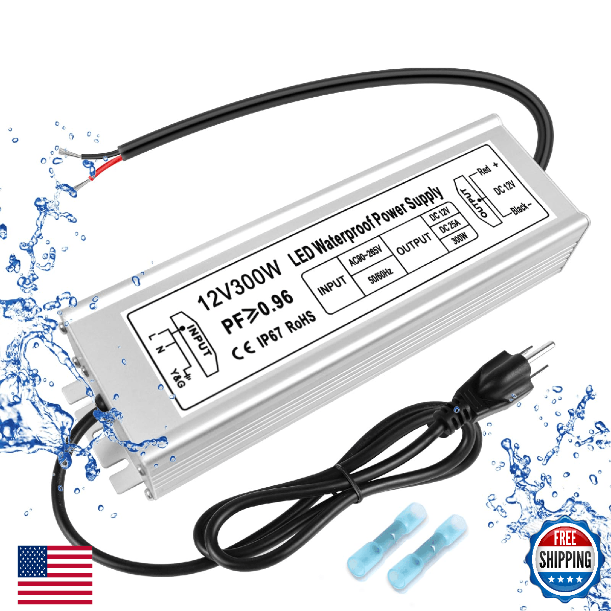 LED Driver 300W 12V Power Supply, IP67 Waterproof Low Voltage Transformer - Image 1