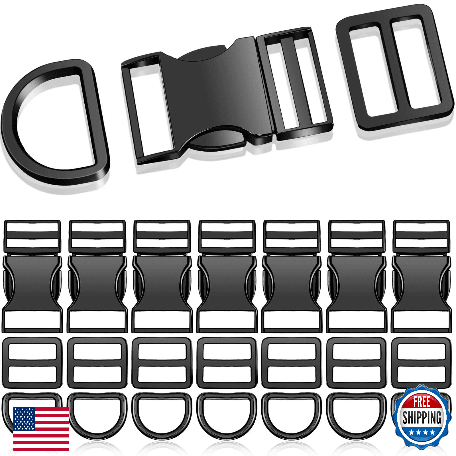 Zeyune 32 Pack Metal Buckles for Straps Dog Collar, 8 Pcs Side Release Buckle 8 - Image 1