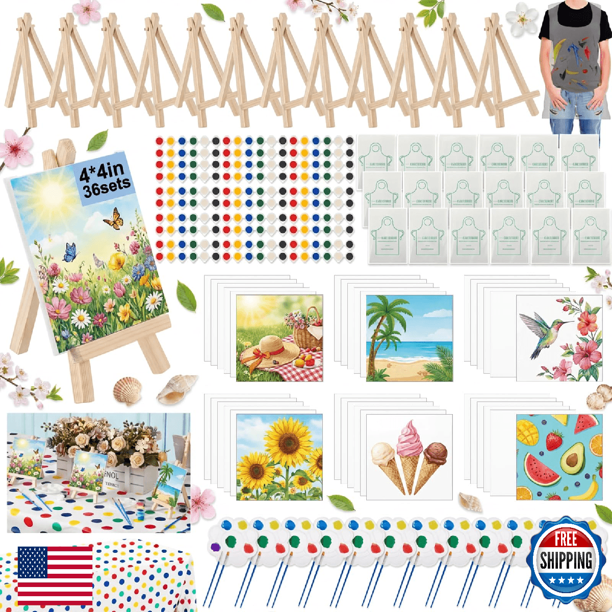 Tenceur 256 Pieces 4 x 4 Inch Mini Canvas with Easel Set, Valentine Small Canvas - Image 1