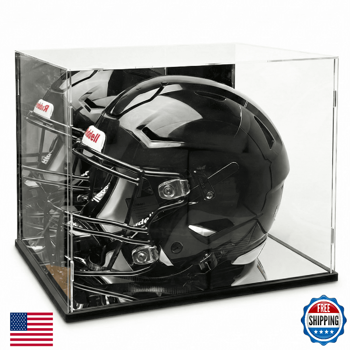 Acrylic Football Helmet Display Case UV Protect Dustproof Mirror Back Full Size - Image 1