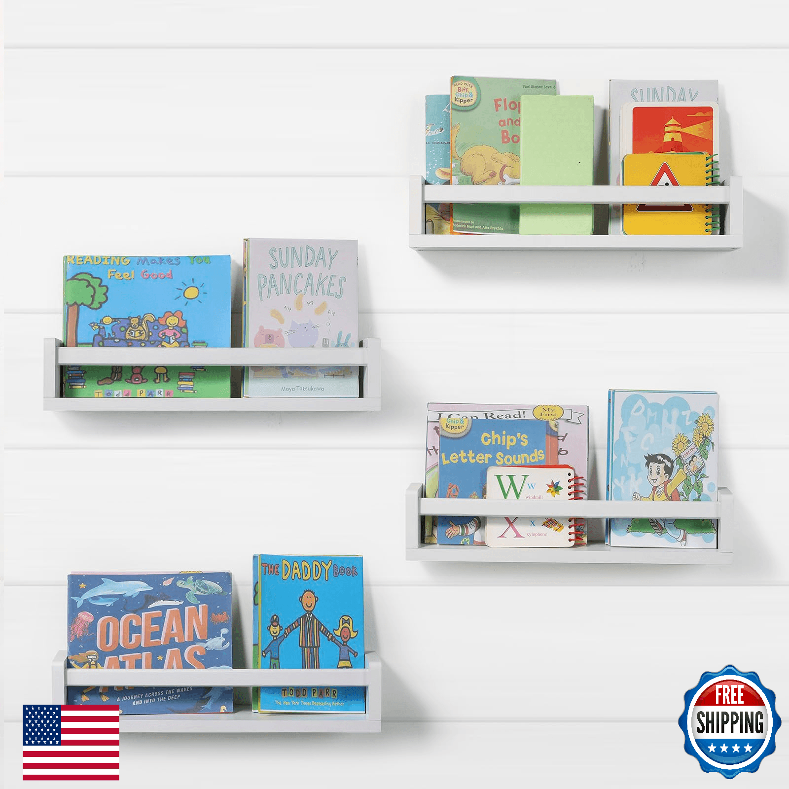 DUICIRX Set of 4 Wood Floating Nursery Book Shelves for Kids Room - Image 1