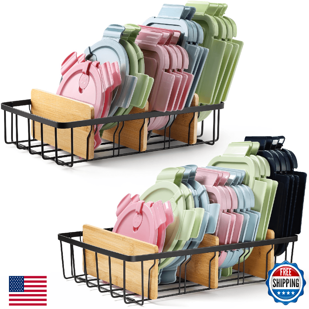 CACHOLIV 2-Pack Adjustable Lid Organizers Large Kitchen Cabinet Food Storage Con - Image 1