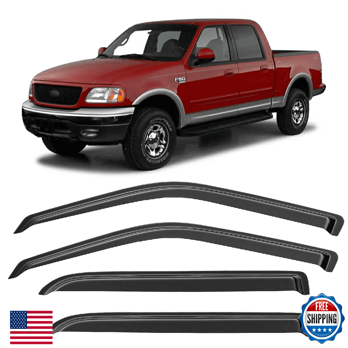 Cxdar Window Rain Guards Visors for 01-03 Ford F150 SuperCrew Cab & 02-03 Lincol - Image 1
