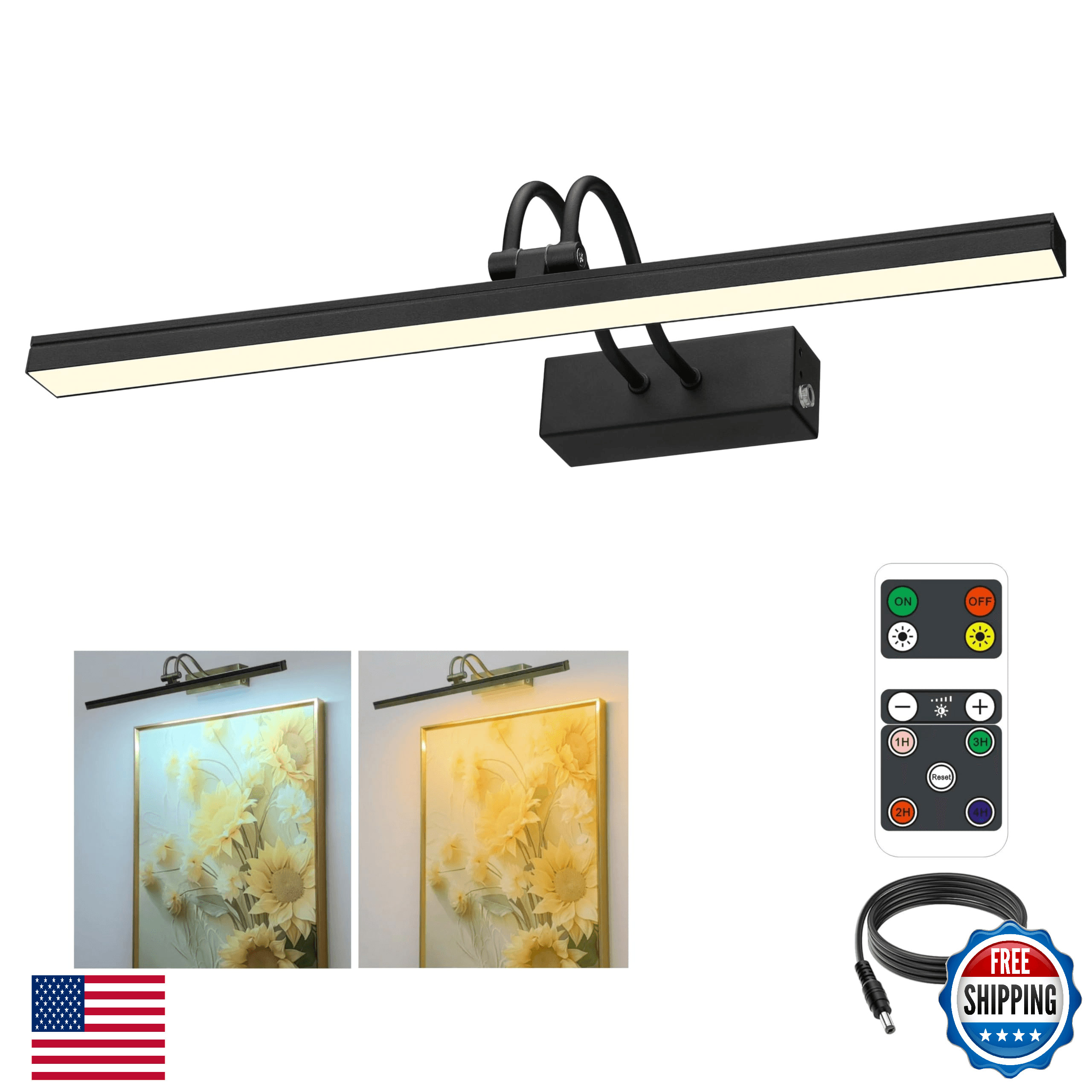 FUNCHDAY Dimmable Picture Light with Remote, 2 Colors Wireless Art Lights for Wa - Image 1