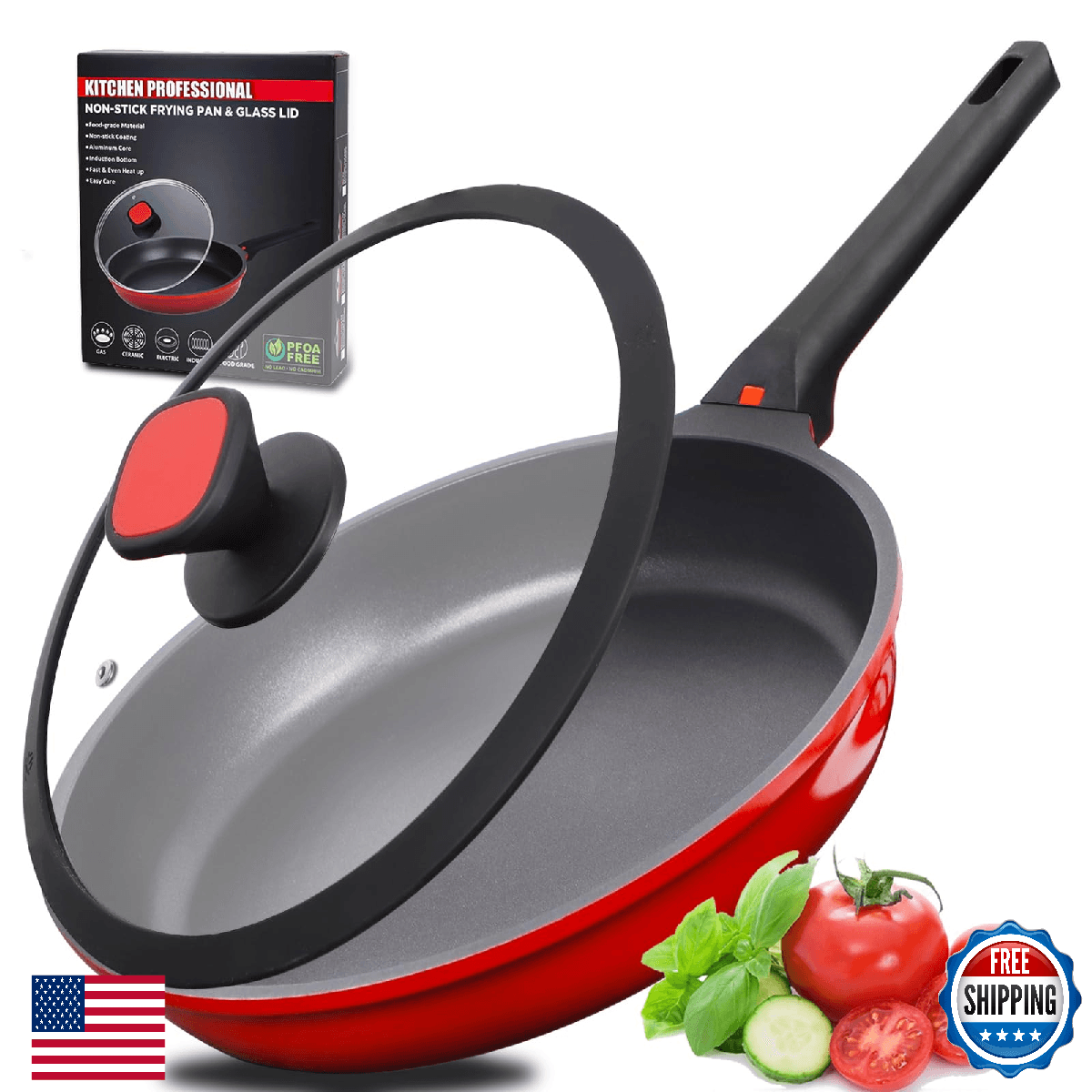 DIIG Nonstick Frying Pan Skillet with Silicone Lid, 11.5 Inch Oven Safe Chef Pan - Image 1