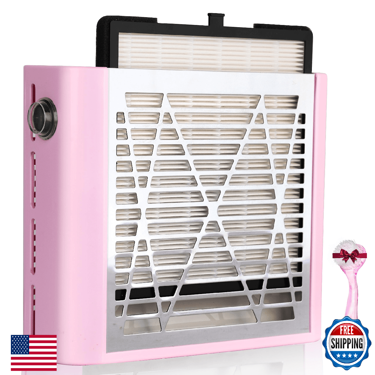 Pink Nail Vacuum Dust Collector for Acrylic Nails Manicure Salon - Image 1