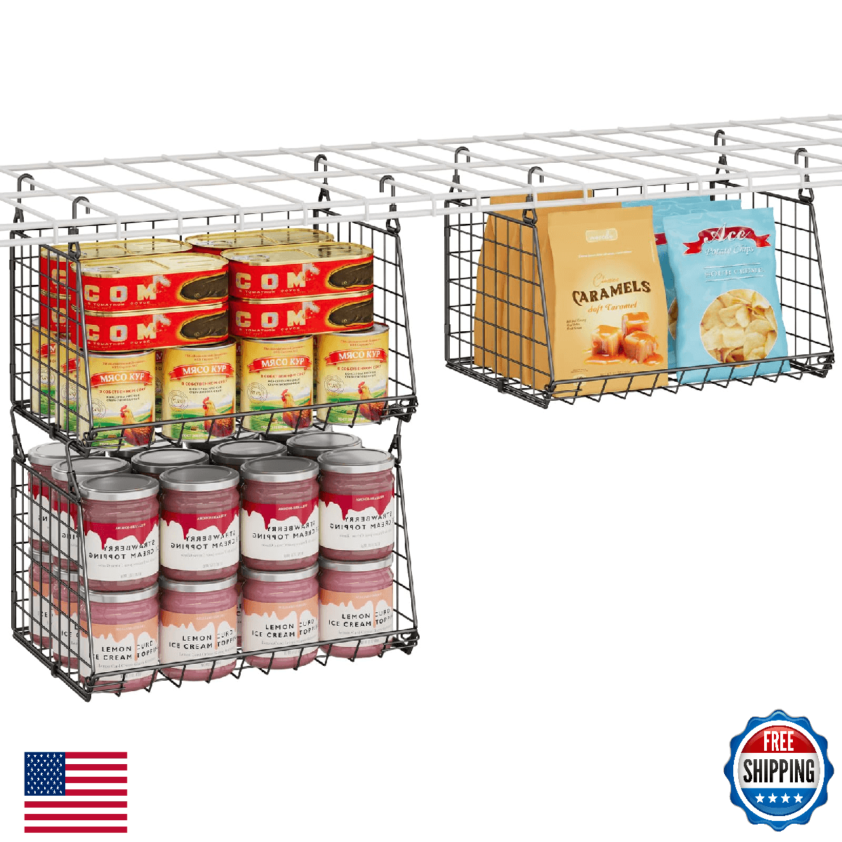 Jsskeeim 3-Pack Under Shelf Hanging Baskets Space Saving Pantry Shelf Organizer - Image 1