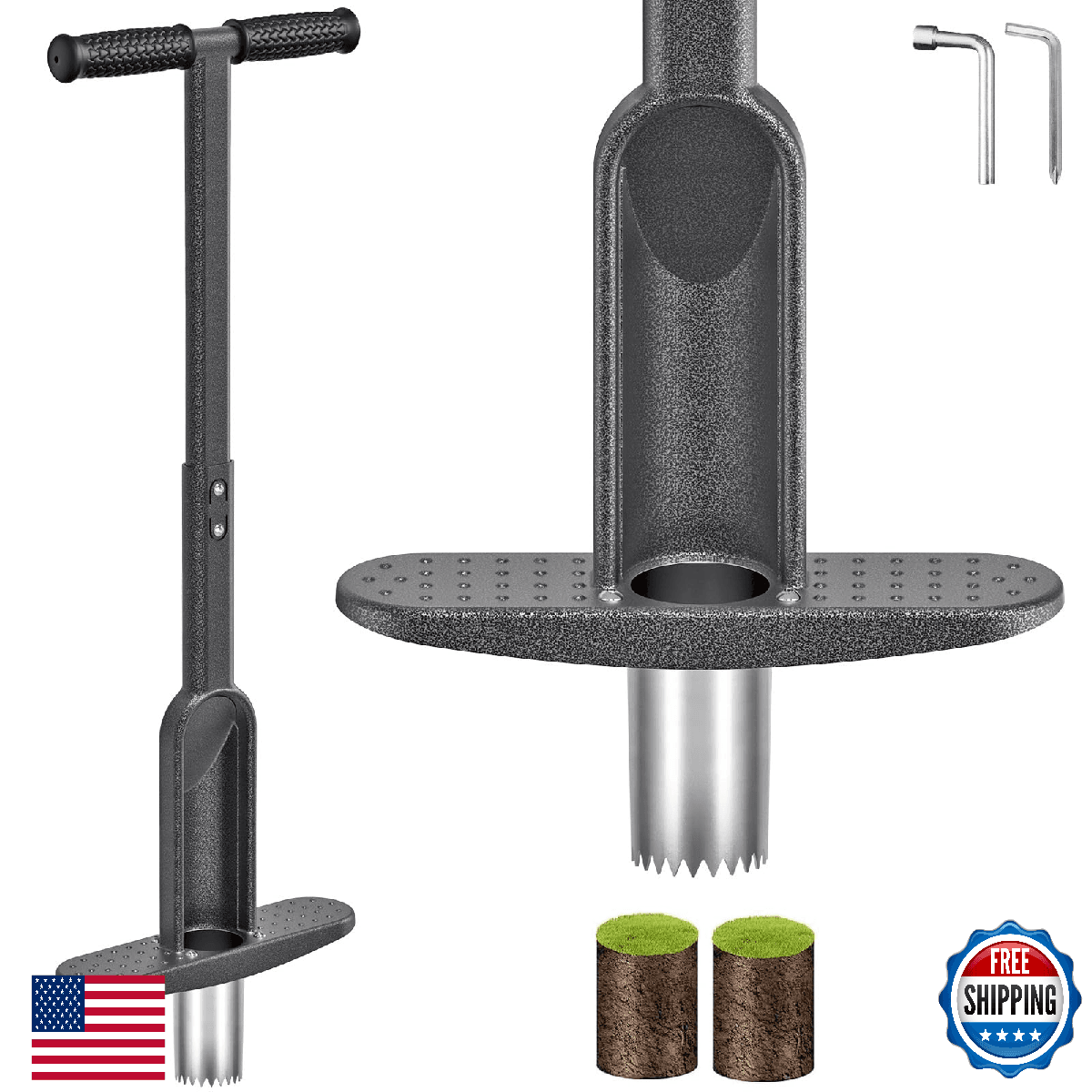 Dolibest Bulb Planter Tool w/Soft Rubber Grip, Grass Plugger Tool w/Stainless St - Image 1