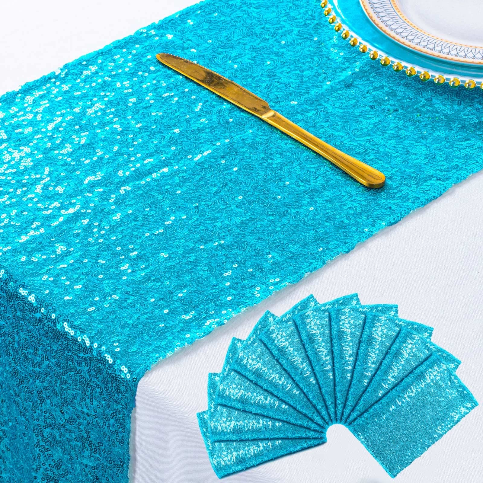 ShiDianYi 10x 12x72" Turquoise Sequin Table Runners Wedding Party Decor - Image 1