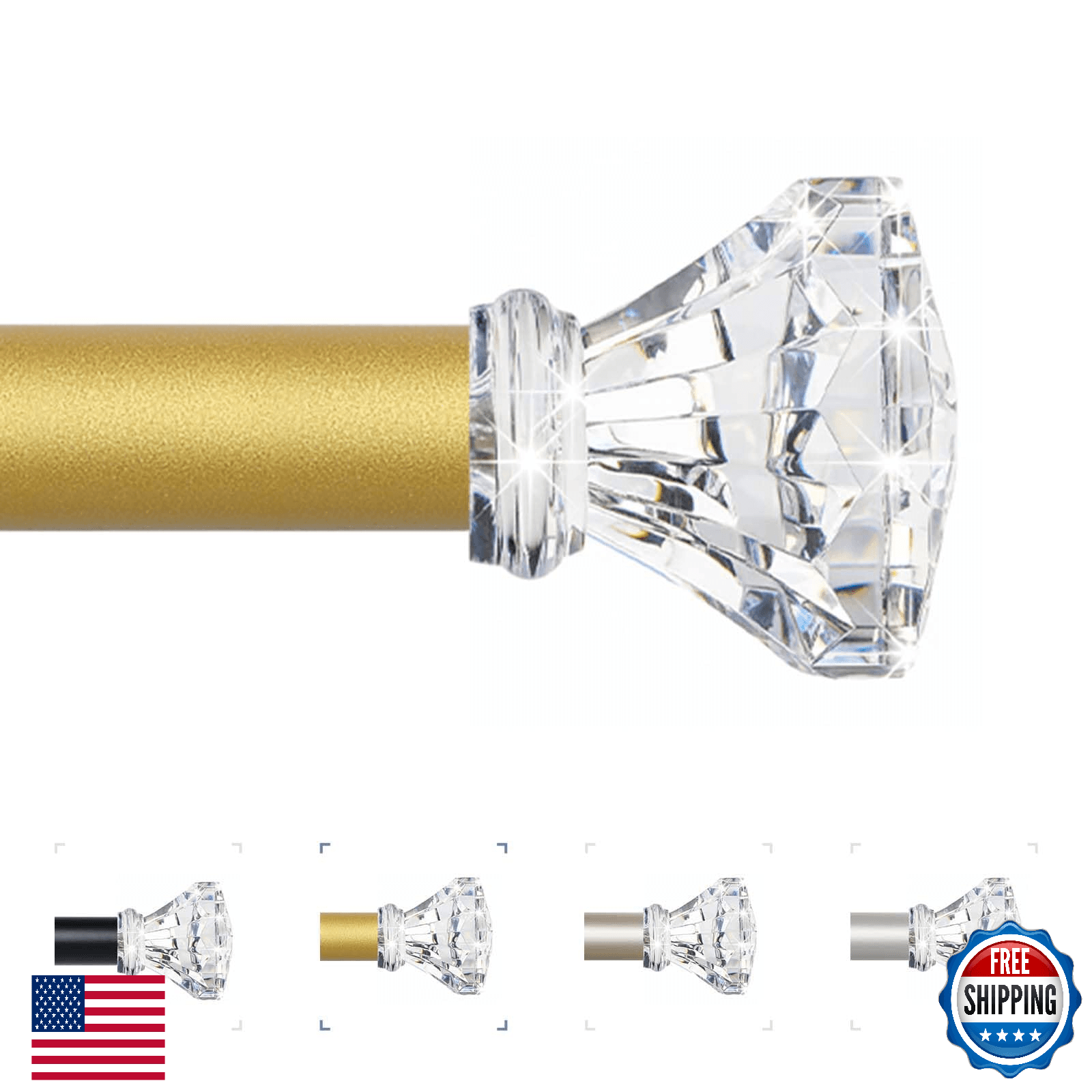 TVWOO Gold Decorative Crystal Curtain Rods 36 to 88 Inch:Heavy Duty Adjustable W - Image 1