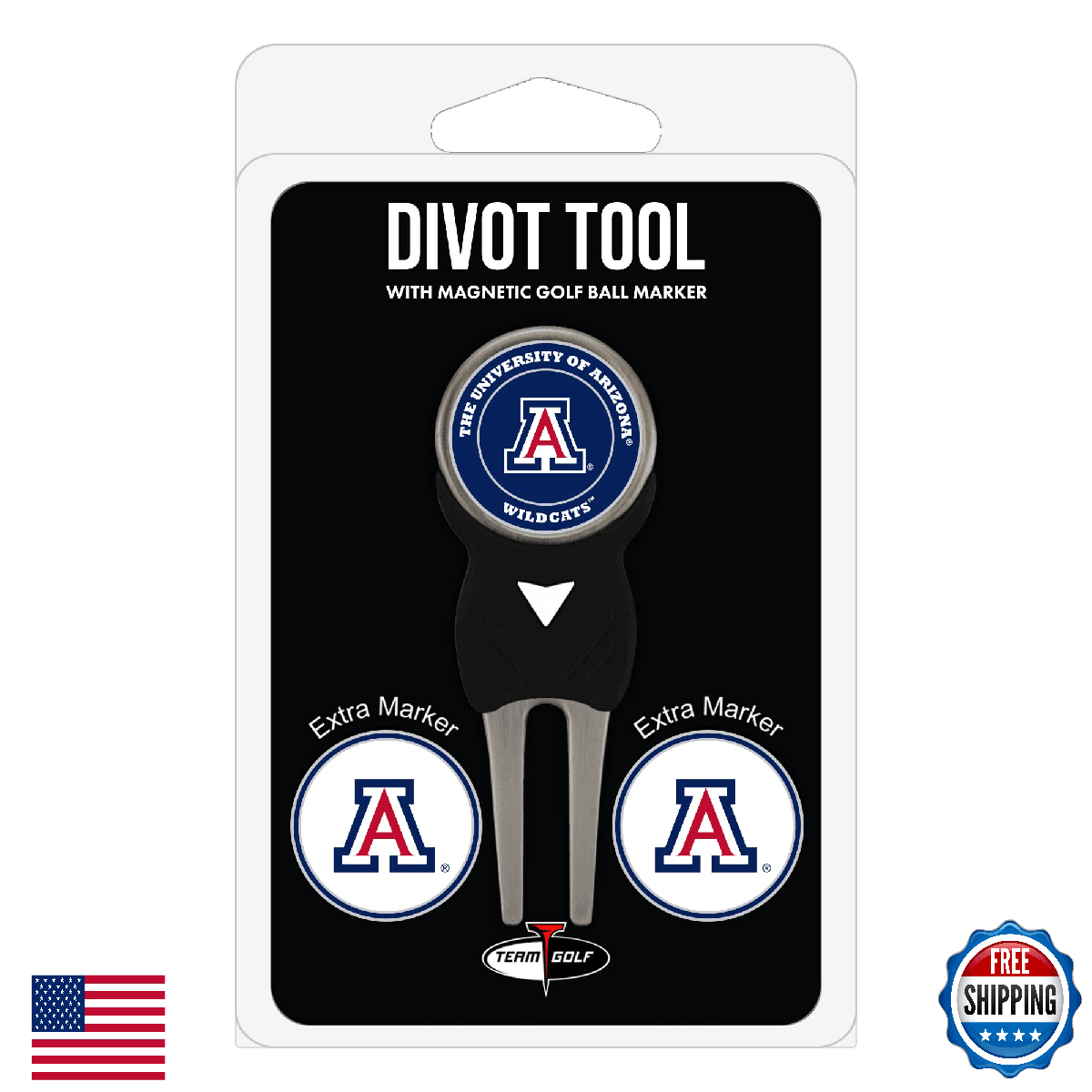 Team Golf NCAA Arizona Wildcats Divot Tool Pack w/ 3 Golf Ball Markers - Image 1
